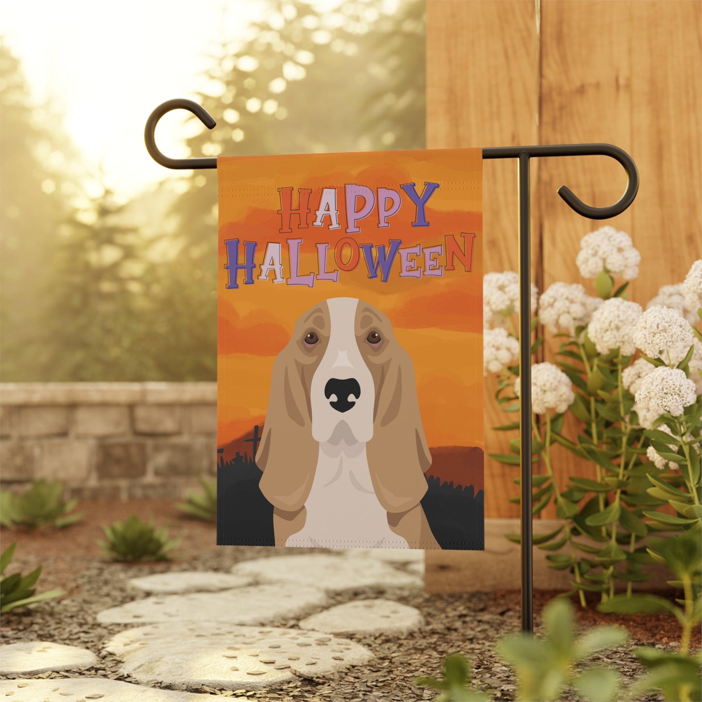 Basset Hound Dog Halloween Garden Flag