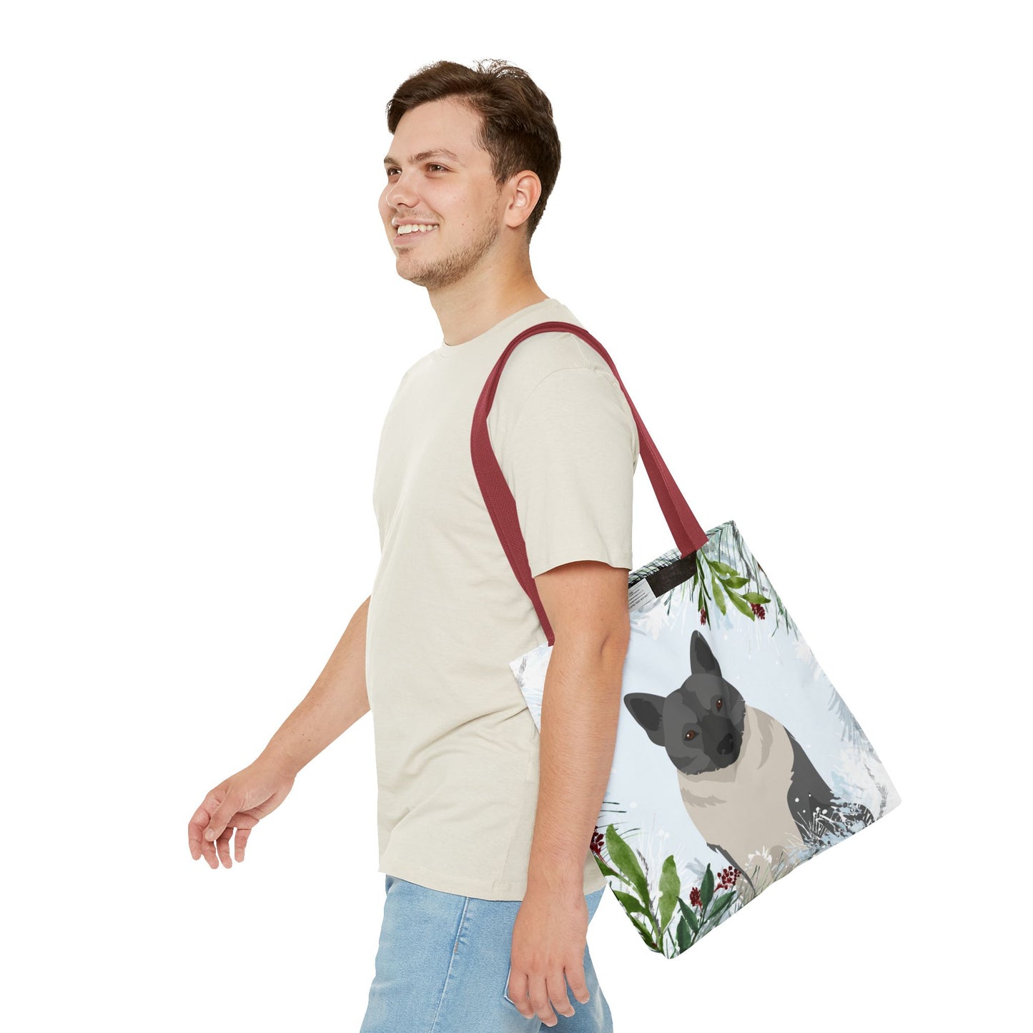 Norwegian Elkhound Dog Christmas Holiday Tote Bag 16x16