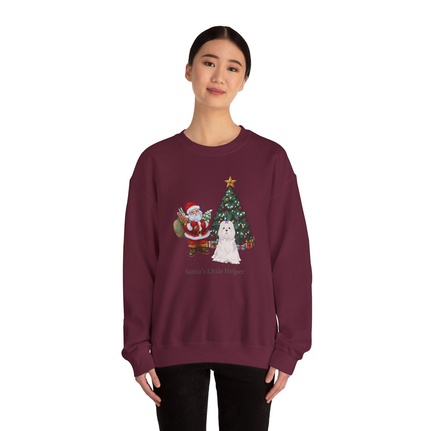 Maltese Dog Santa's Little Helper Unisex Heavy Blend Crewneck Sweatshirt
