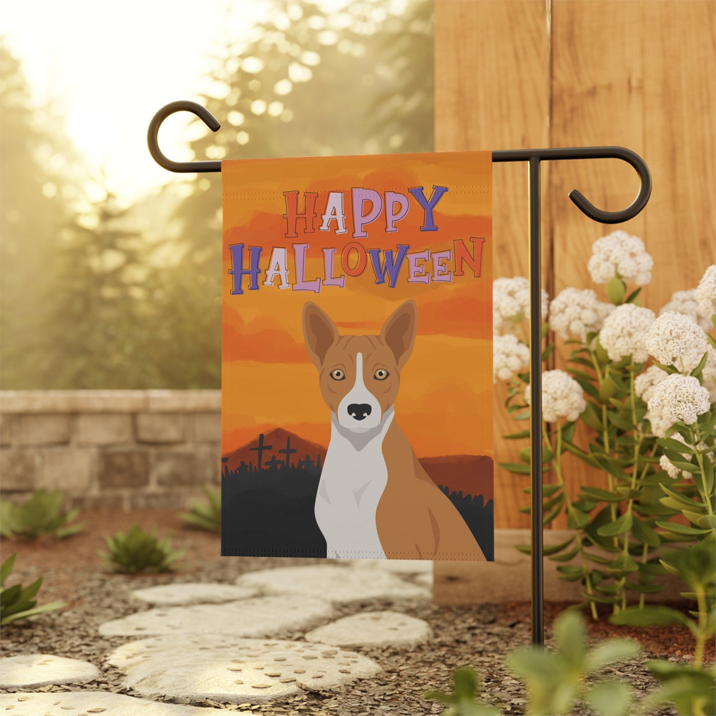 Basenji Dog Halloween Garden Flag