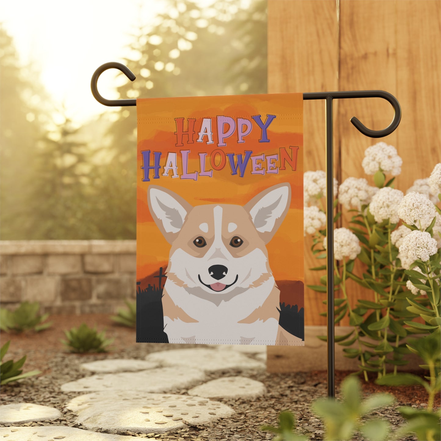 Pembroke Welsh Corgi Dog Halloween Garden Flag