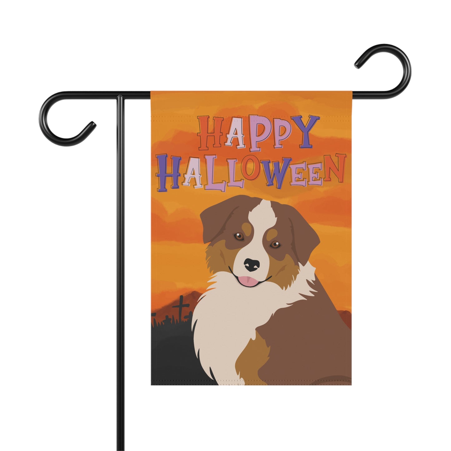Miniature American Shepherd Dog Halloween Garden Flag