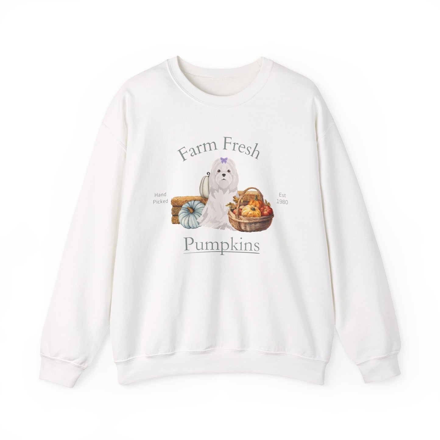 Maltese Dog Fall Farm Fresh Unisex Heavy Blend Crewneck Sweatshirt