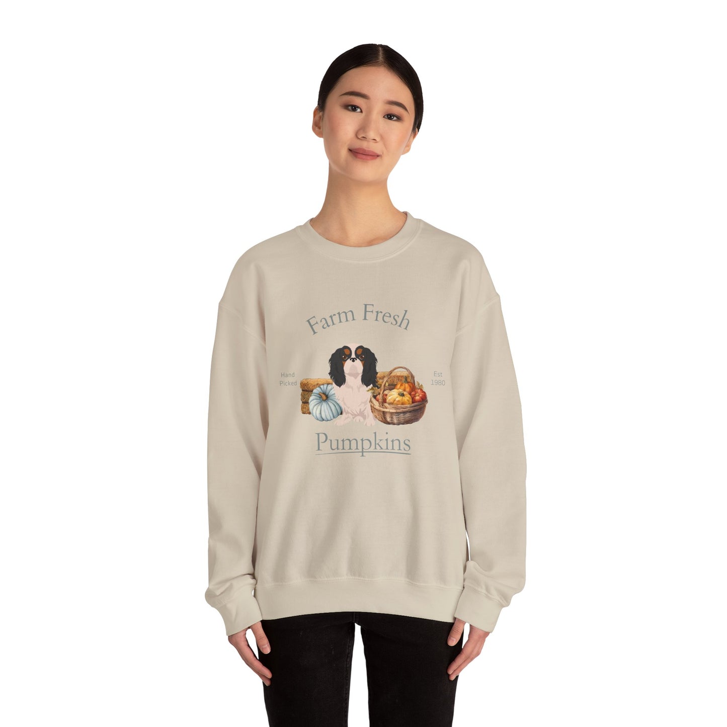English Toy Spaniel Dog Fall Farm Fresh Unisex Heavy Blend Crewneck Sweatshirt