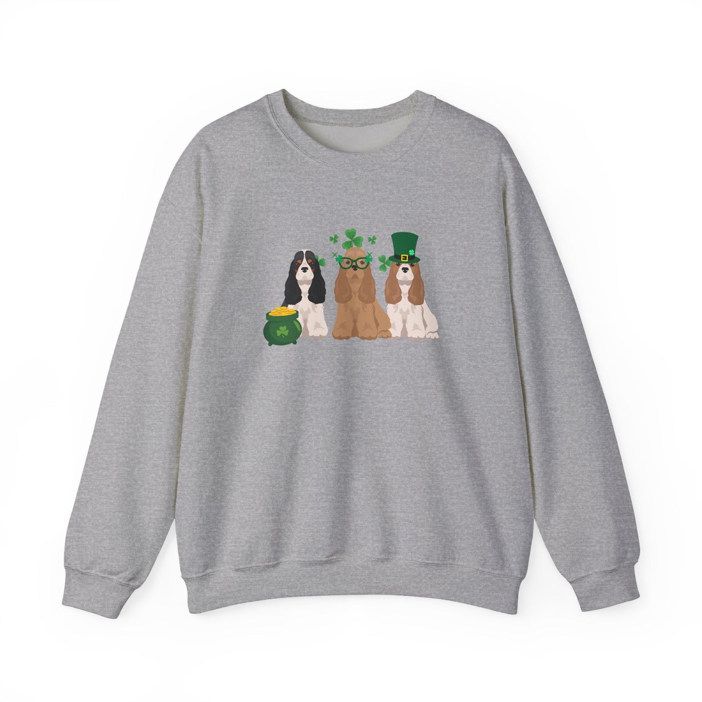 Cocker Spaniel Dog St Patricks Day Unisex Heavy Blend Crewneck Sweatshirt, St Pattys day, Cute Dog Mom Gift