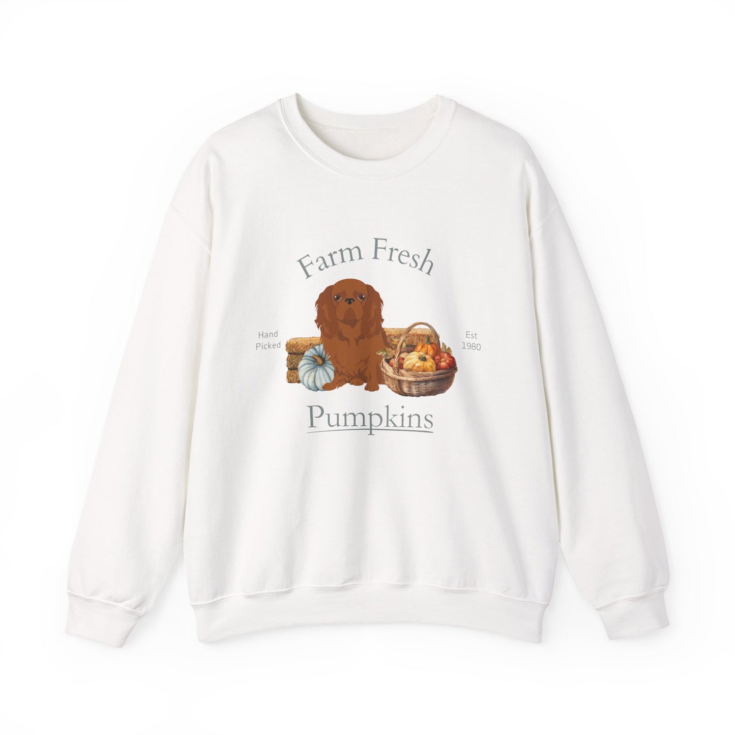 English Toy Spaniel Dog Fall Farm Fresh Unisex Heavy Blend Crewneck Sweatshirt