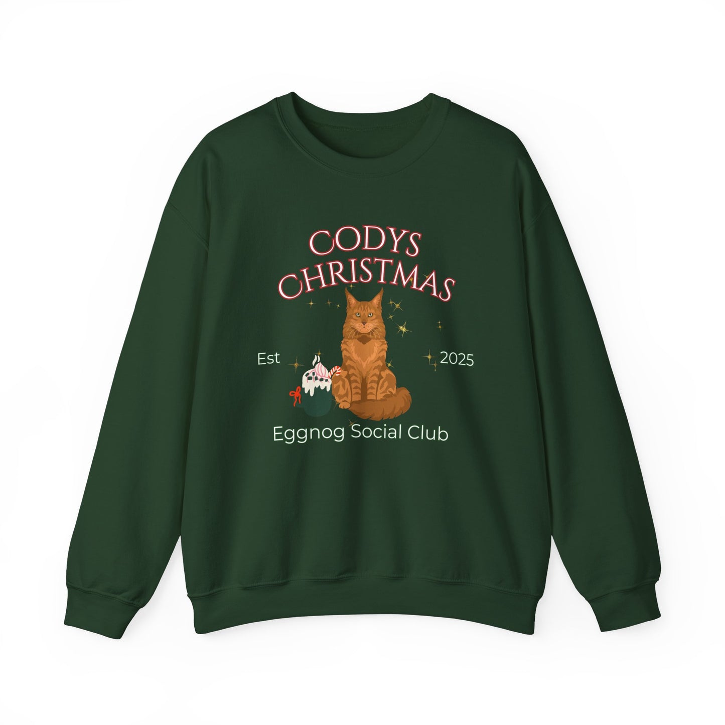 Maine Coon Cat Christmas Social Club Unisex Heavy Blend Crewneck Sweatshirt Custom Name