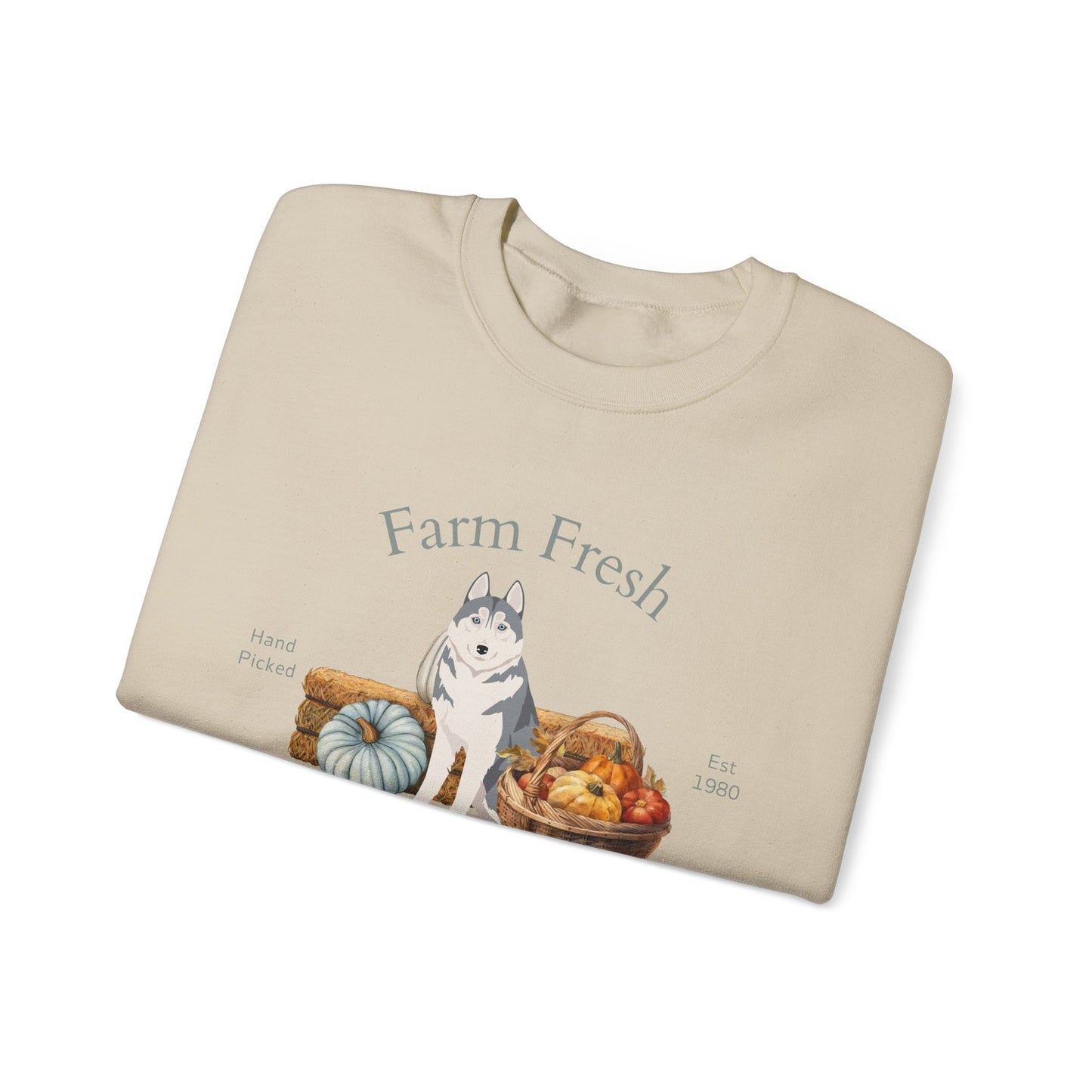 Siberian Husky Dog Fall Farm Fresh Unisex Heavy Blend Crewneck Sweatshirt