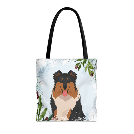 Collie Dog Christmas Holiday Tote Bag 16x16