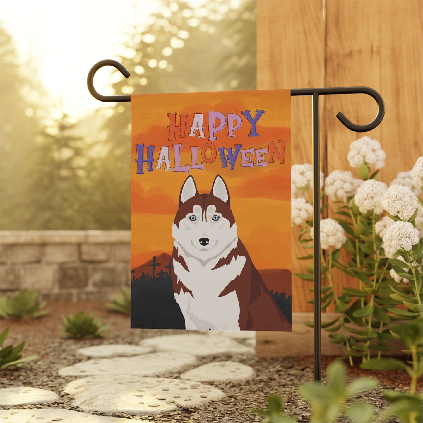 Siberian Husky Dog Halloween Garden Flag