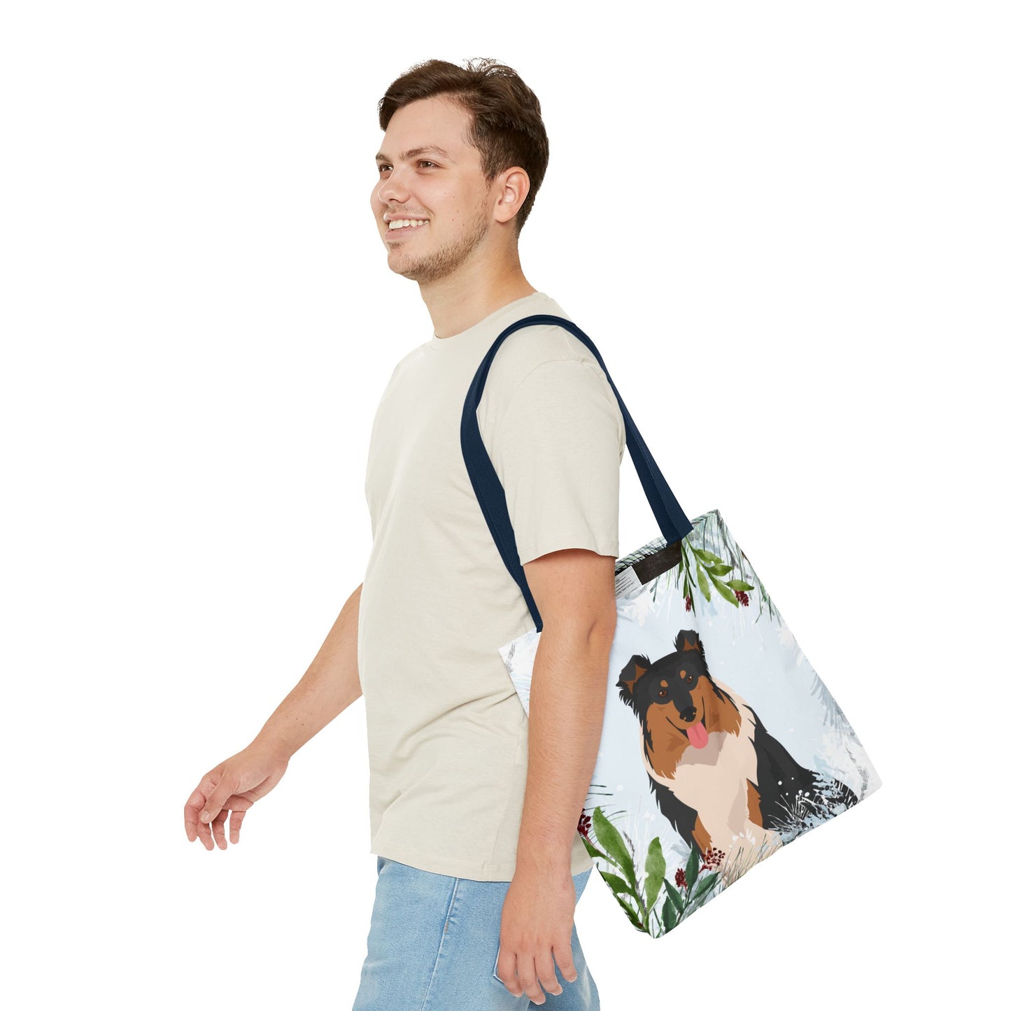 Collie Dog Christmas Holiday Tote Bag 16x16