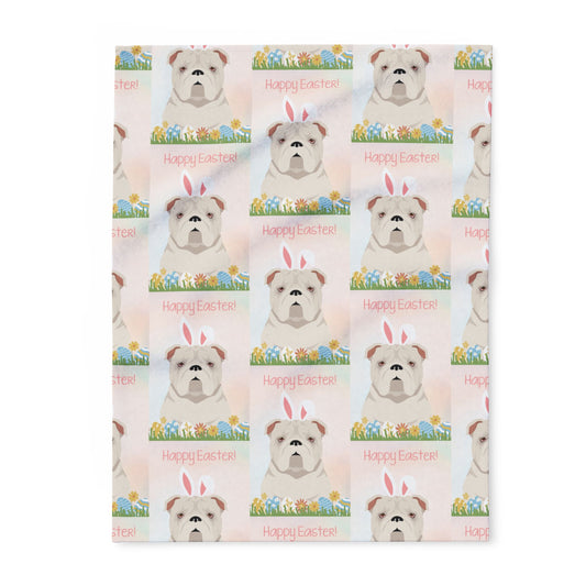 Bulldog Dog Happy Easter Arctic Fleece Blanket - Cozy Decor for Spring Celebrations