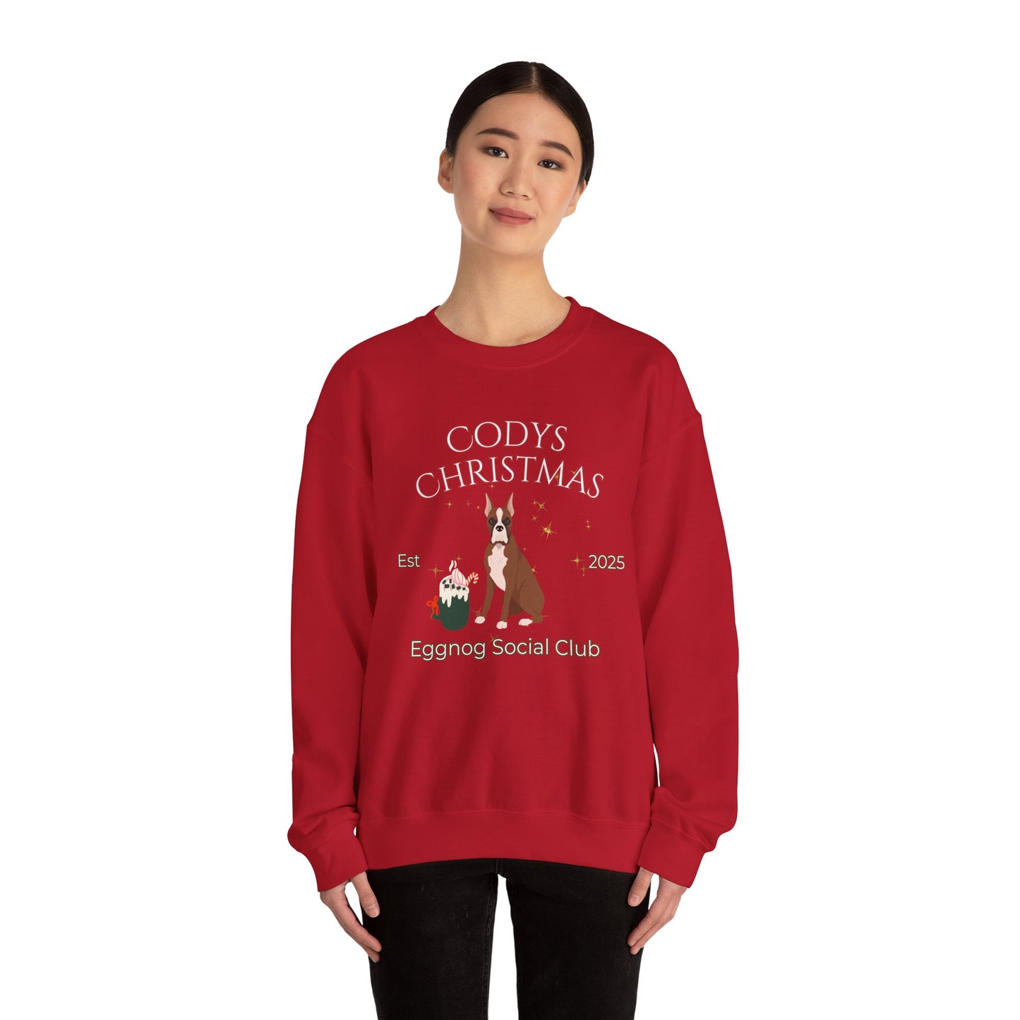 Boxer Dog Christmas Social Club Unisex Heavy Blend Crewneck Sweatshirt Custom Name