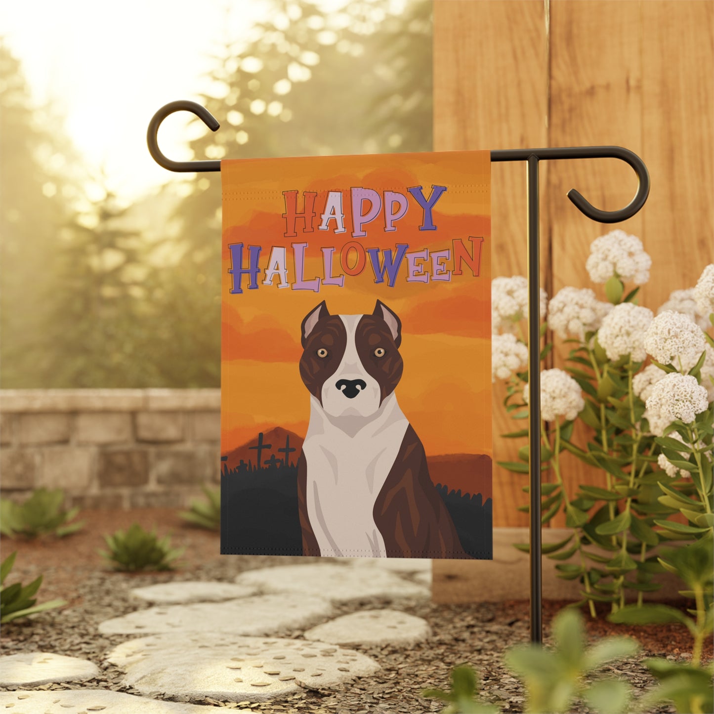 American Staffordshire Terrier Dog Halloween Garden Flag