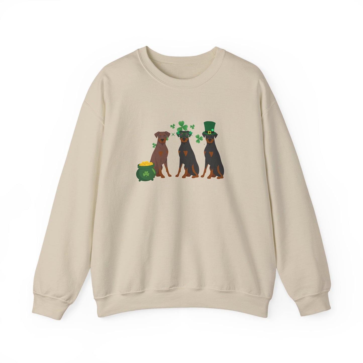 Doberman Pinscher Dog St Patricks Day Unisex Heavy Blend Crewneck Sweatshirt, St Pattys day, Cute Dog Mom Gift