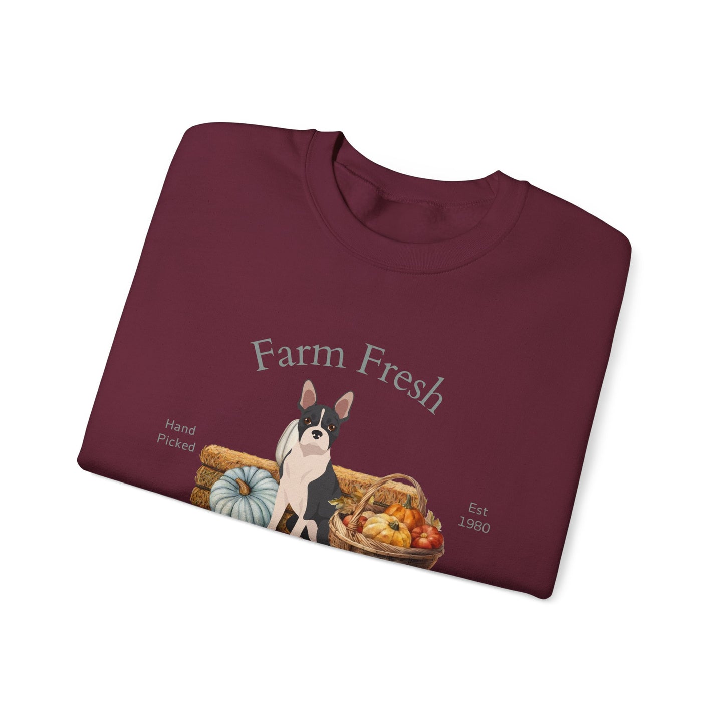 Boston Terrier Dog Fall Farm Fresh Unisex Heavy Blend Crewneck Sweatshirt