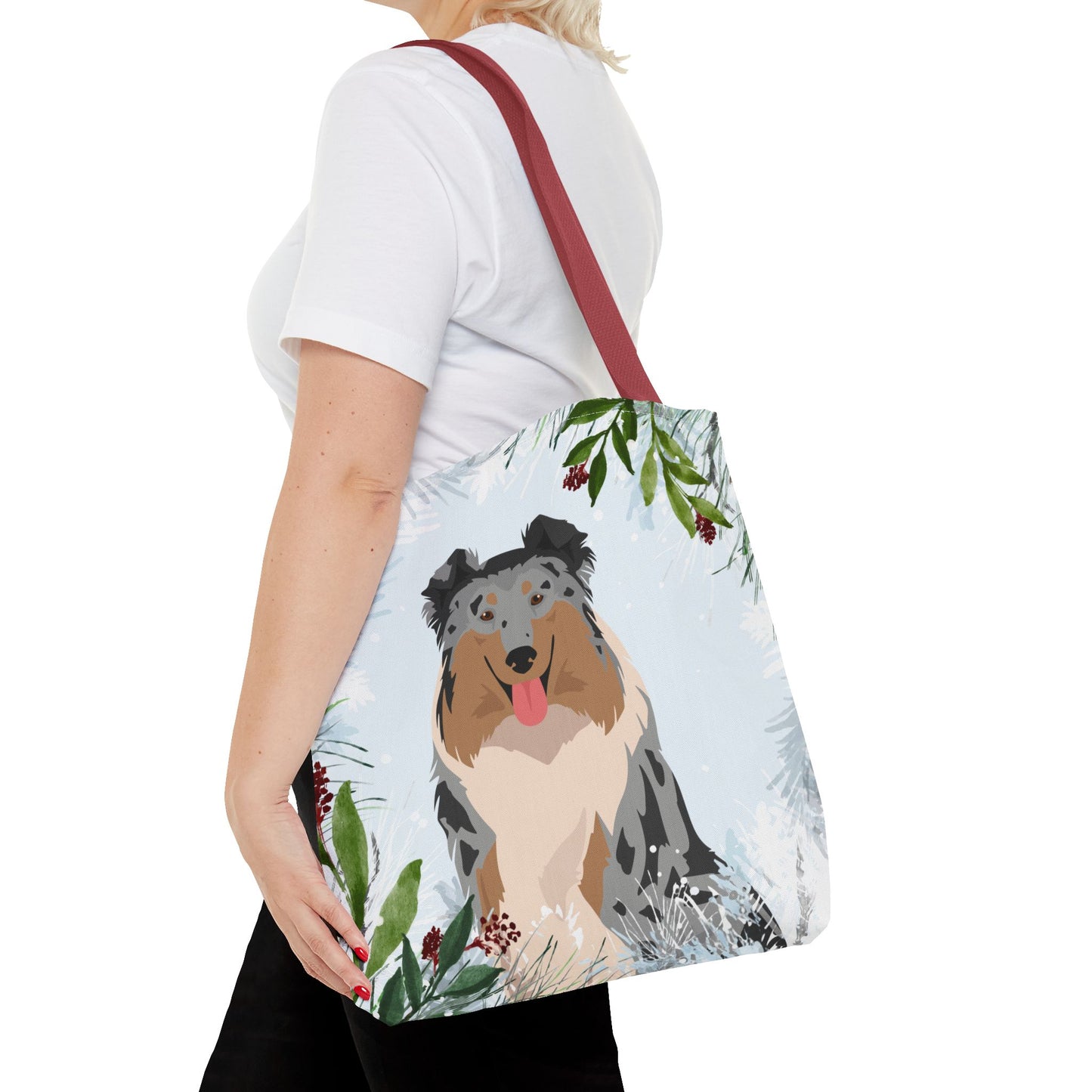 Collie Dog Christmas Holiday Tote Bag 16x16