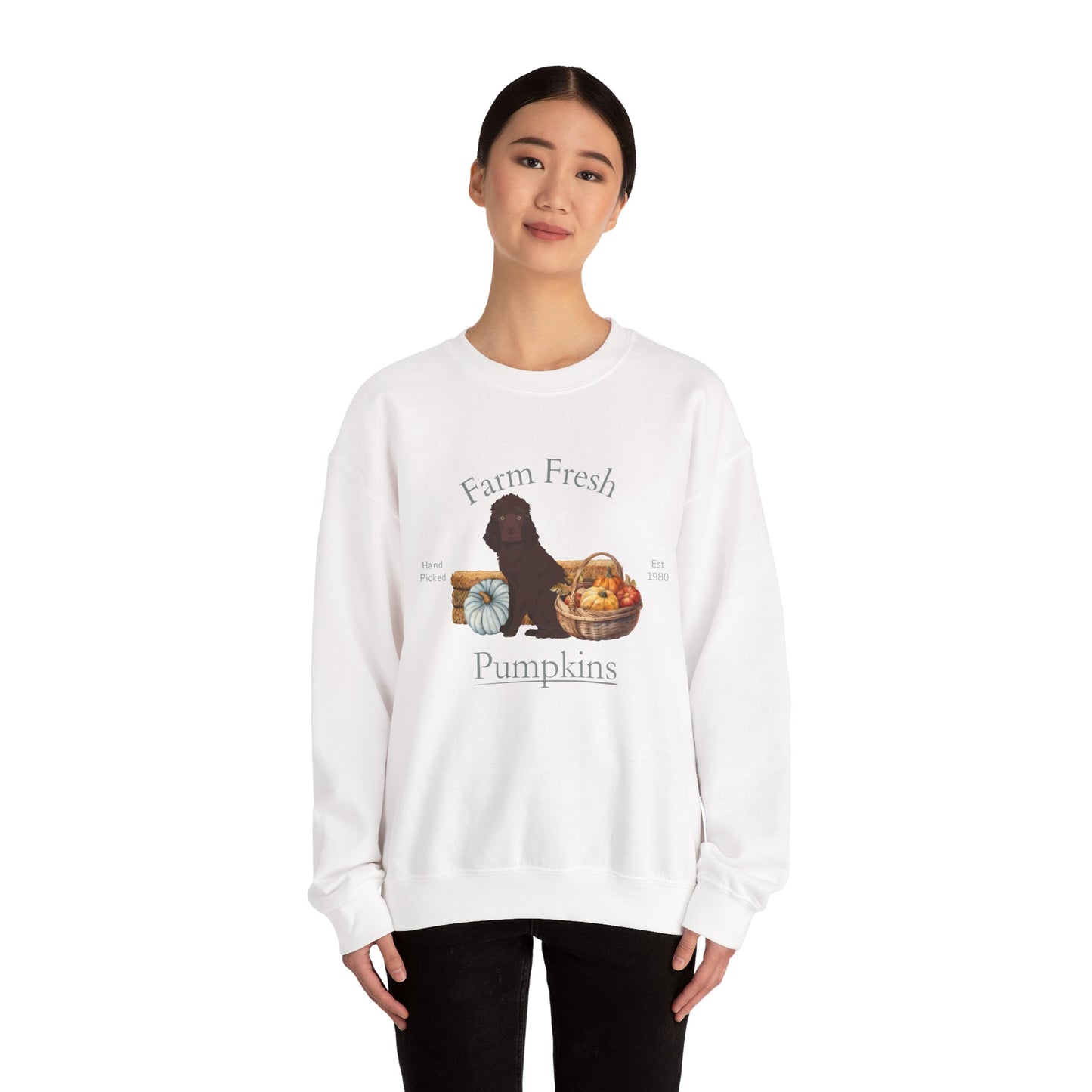 Irish Water Spaniel Dog Fall Farm Fresh Unisex Heavy Blend Crewneck Sweatshirt