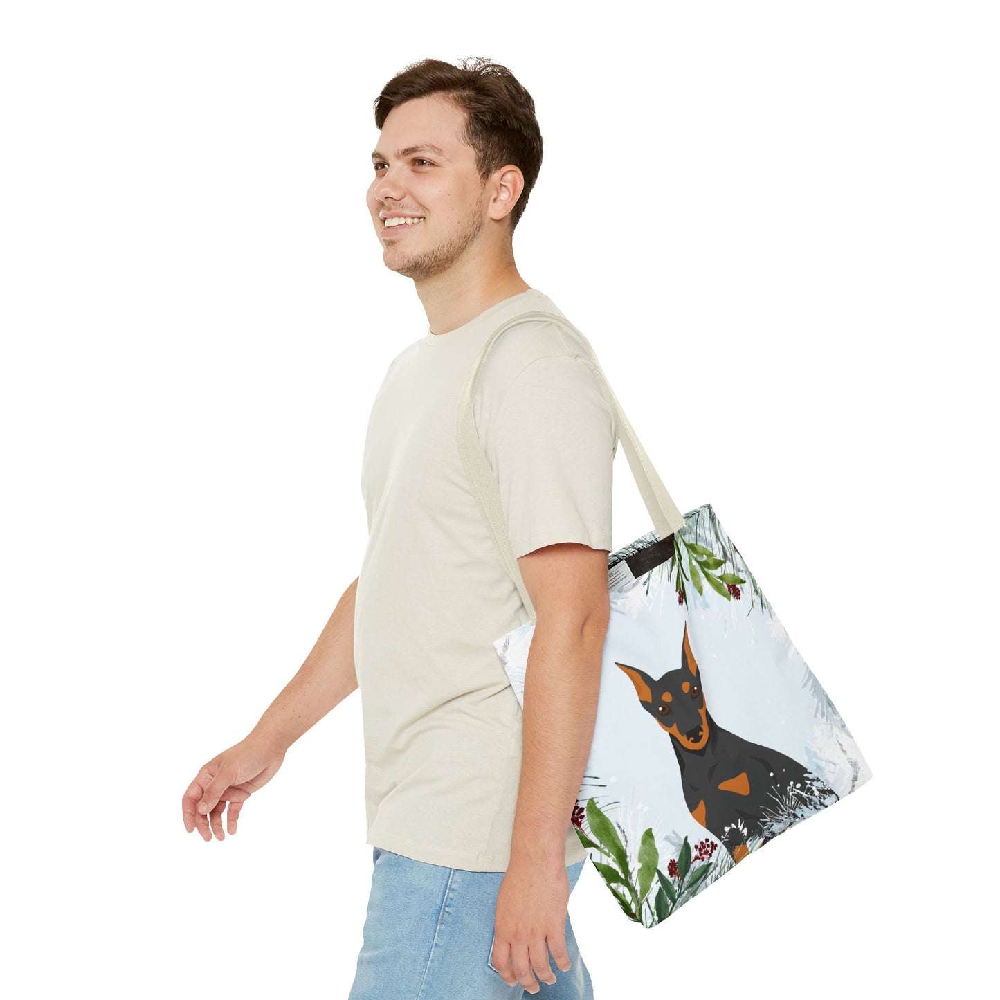 German Pinscher Dog Christmas Holiday Tote Bag 16x16