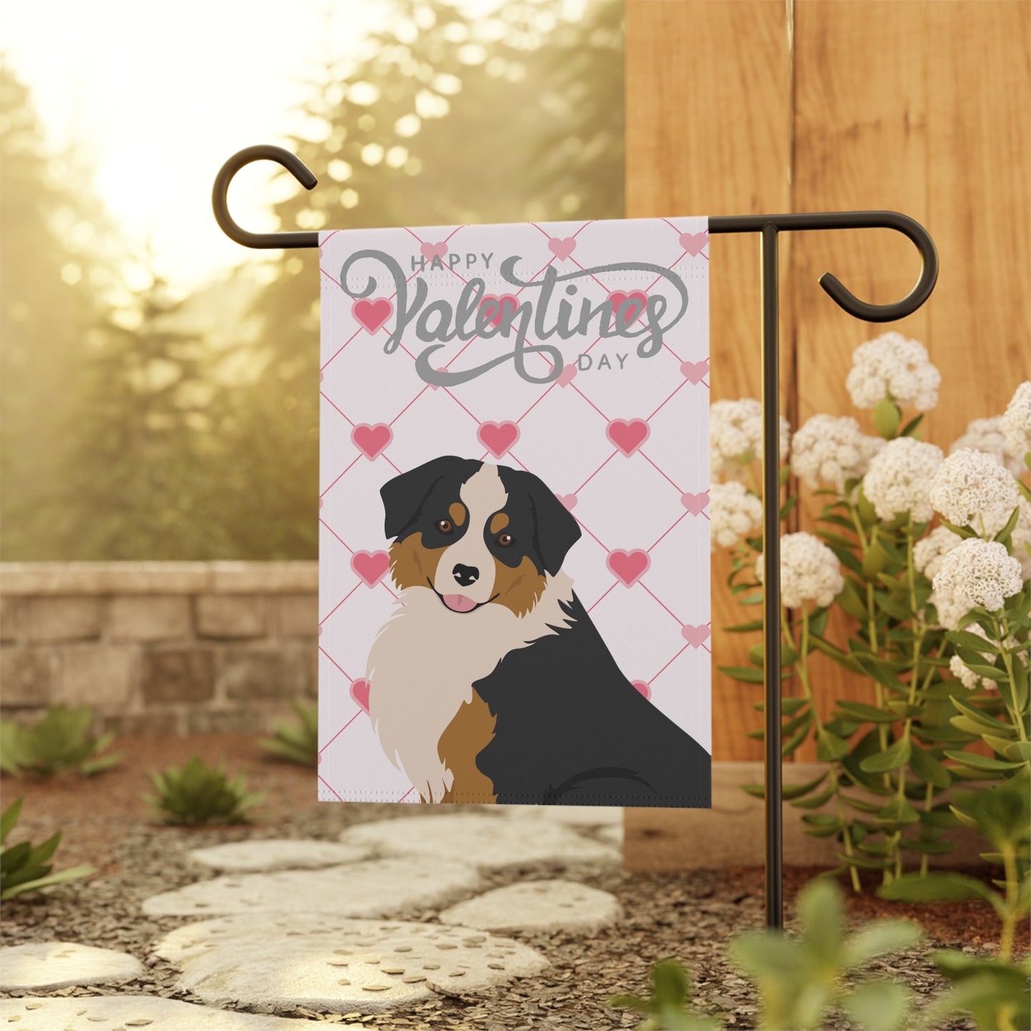 Mini American Shepherd Dog Valentines Day Garden Flag