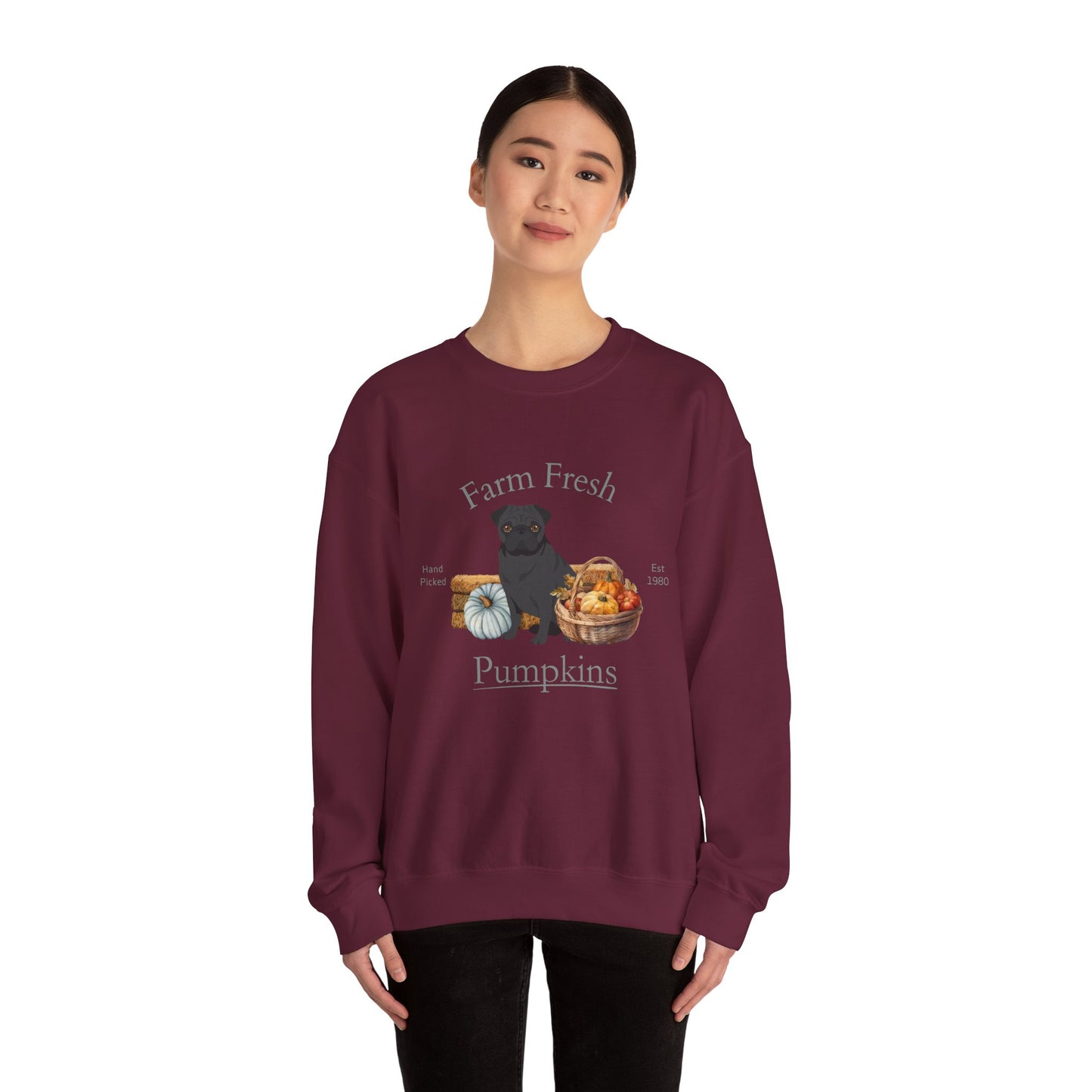 Pug Dog Fall Farm Fresh Unisex Heavy Blend Crewneck Sweatshirt