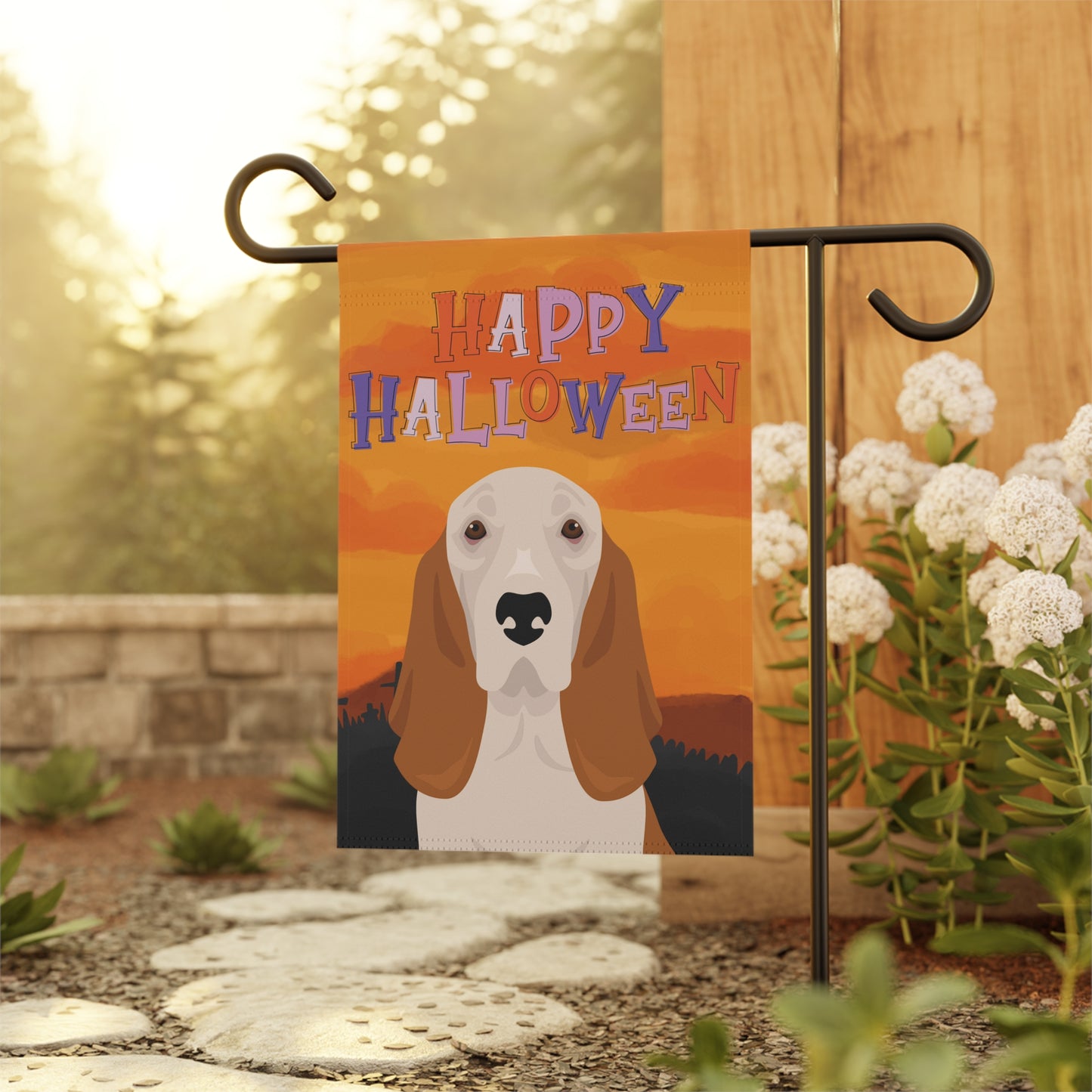 Basset Hound Dog Halloween Garden Flag