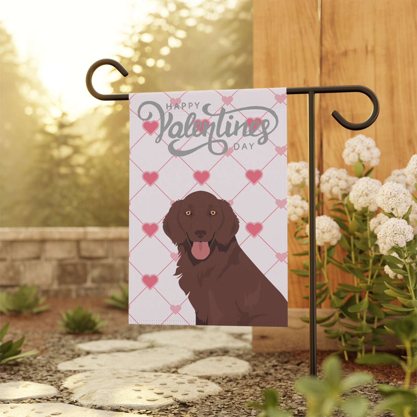 Flat Coated Retriever Dog Valentines Day Garden Flag