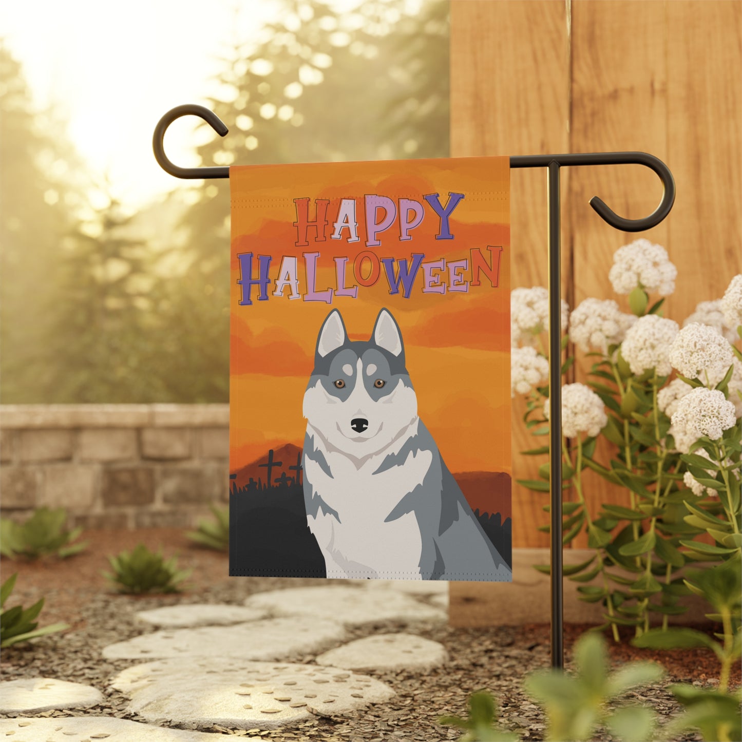 Siberian Husky Dog Halloween Garden Flag
