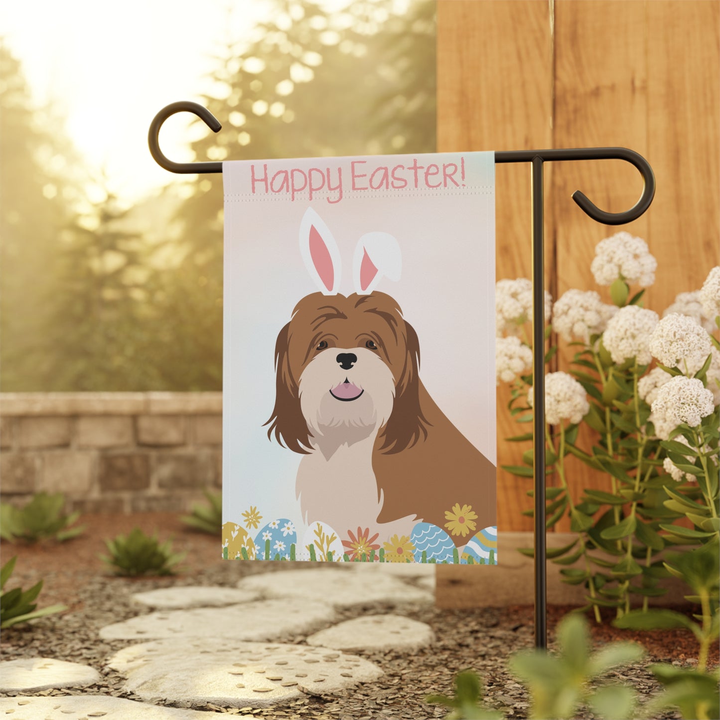 Lhasa Apso Dog Happy Easter Garden Flag