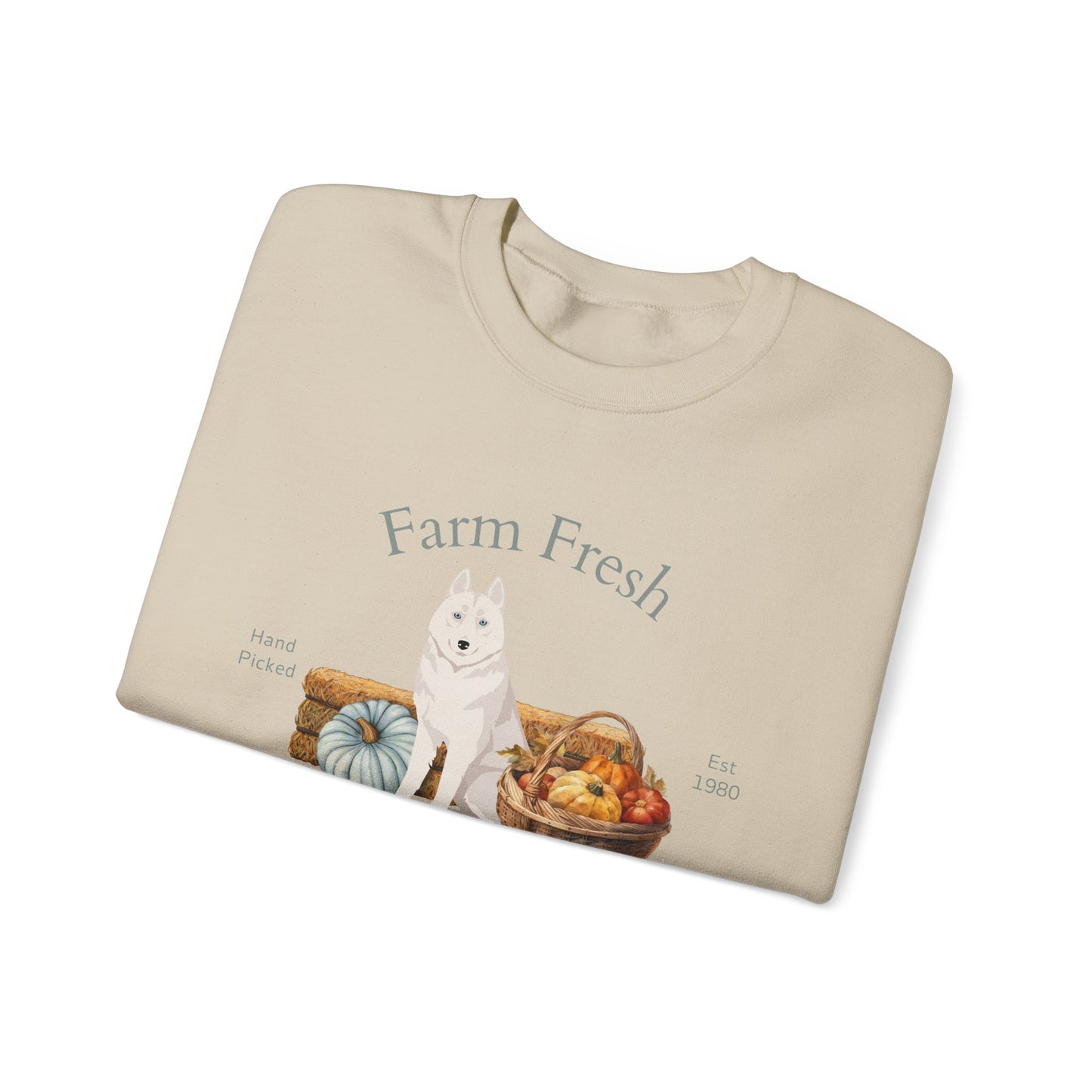 Siberian Husky Dog Fall Farm Fresh Unisex Heavy Blend Crewneck Sweatshirt