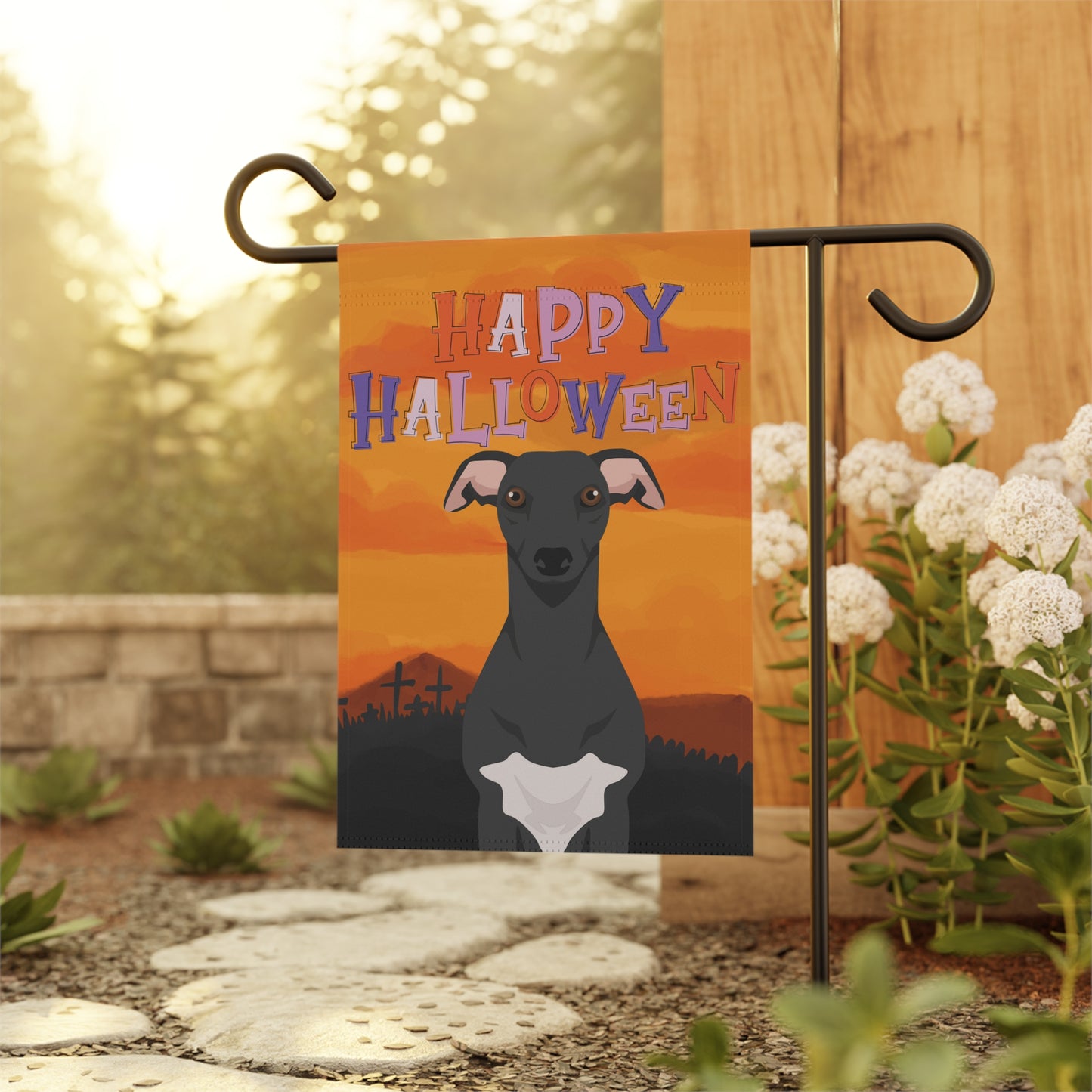 Whippet Dog Halloween Garden Flag