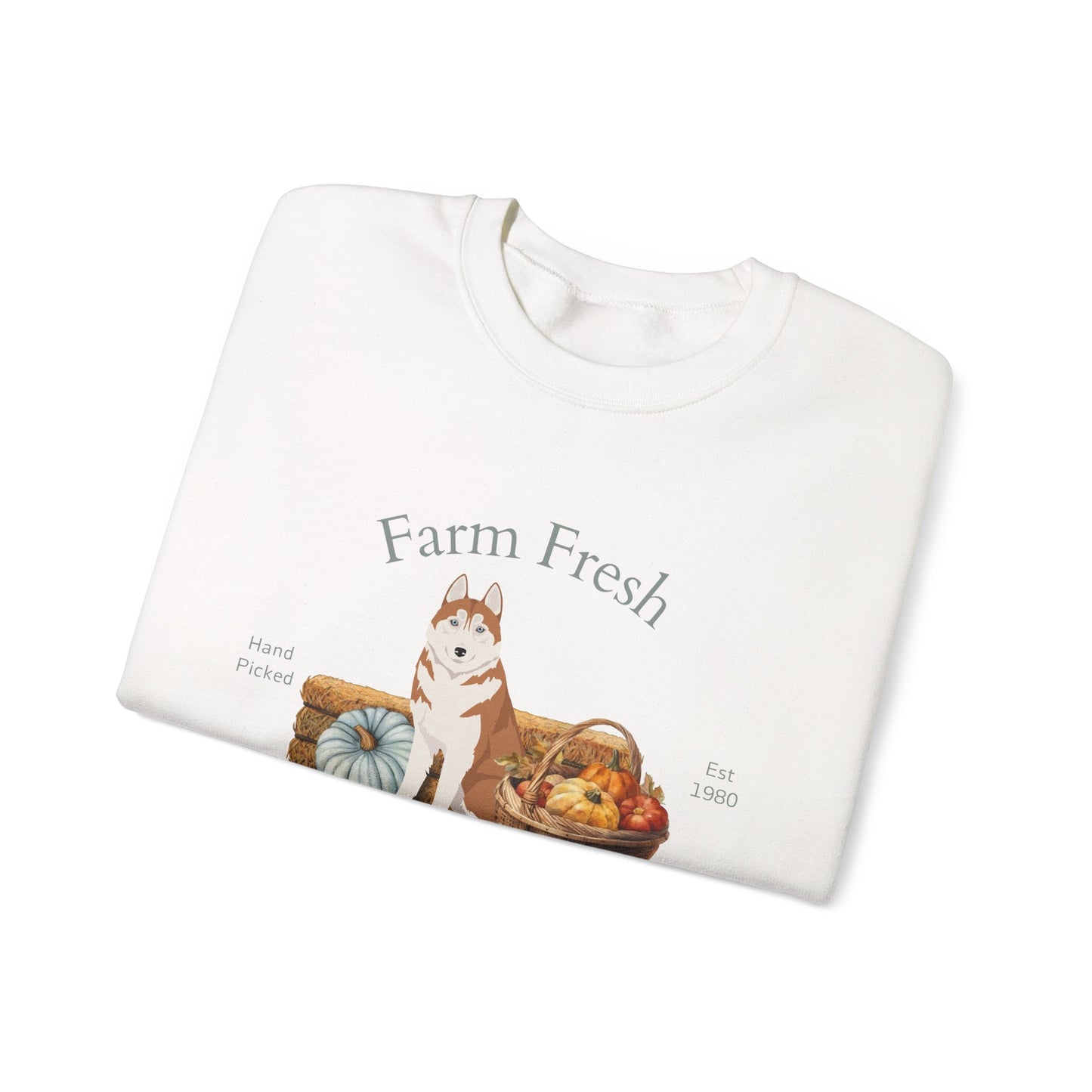 Siberian Husky Dog Fall Farm Fresh Unisex Heavy Blend Crewneck Sweatshirt