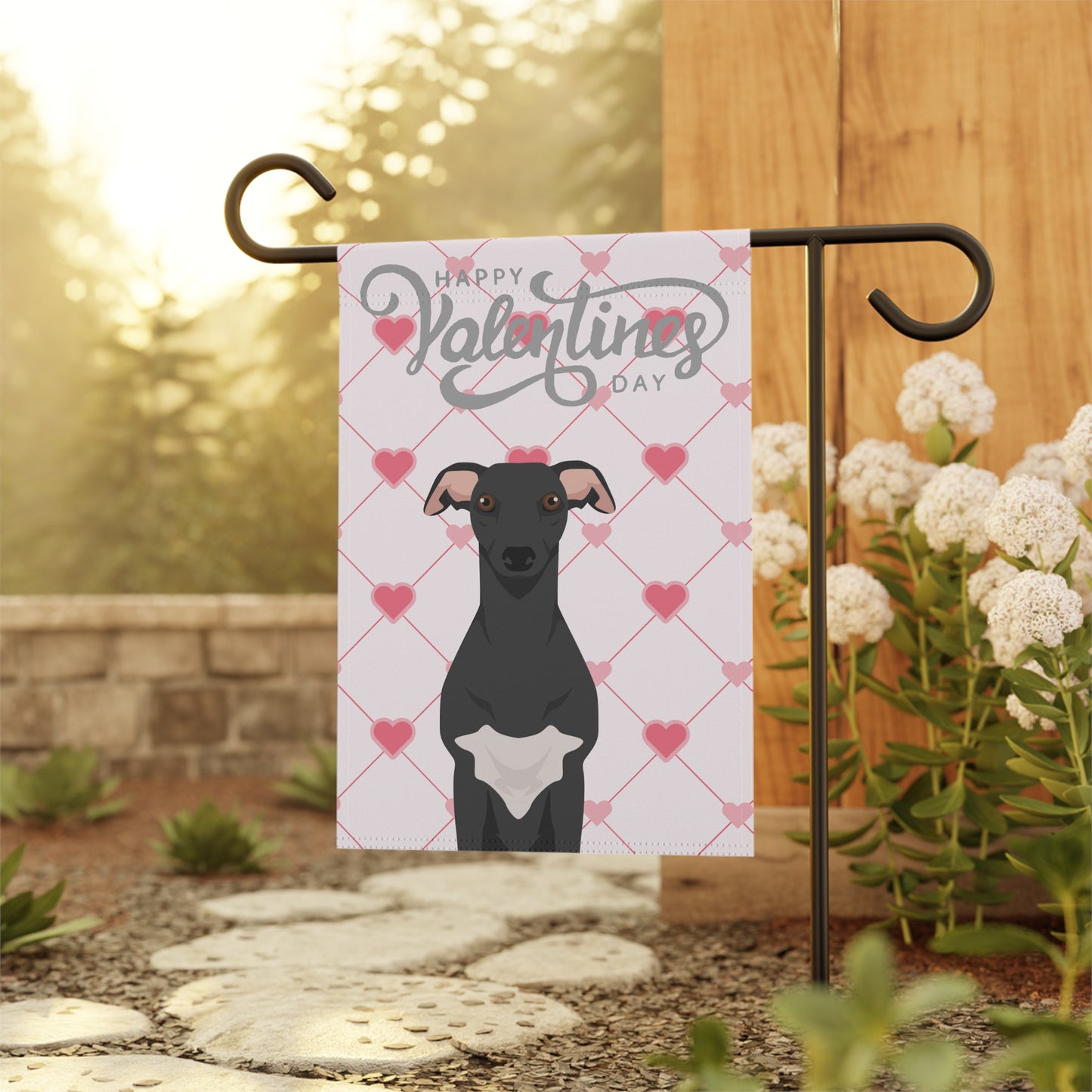 Whippet Dog Valentines Day Garden Flag