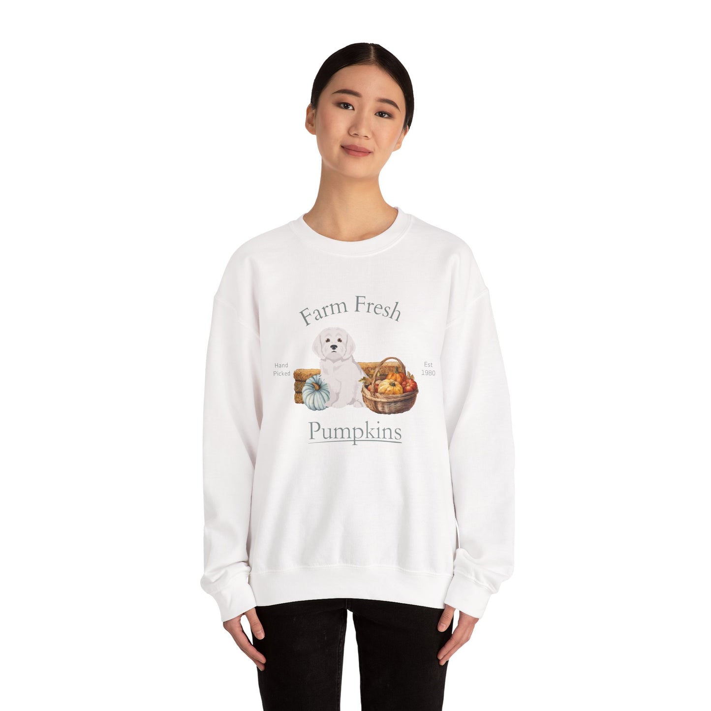 Maltese Dog Fall Farm Fresh Unisex Heavy Blend Crewneck Sweatshirt