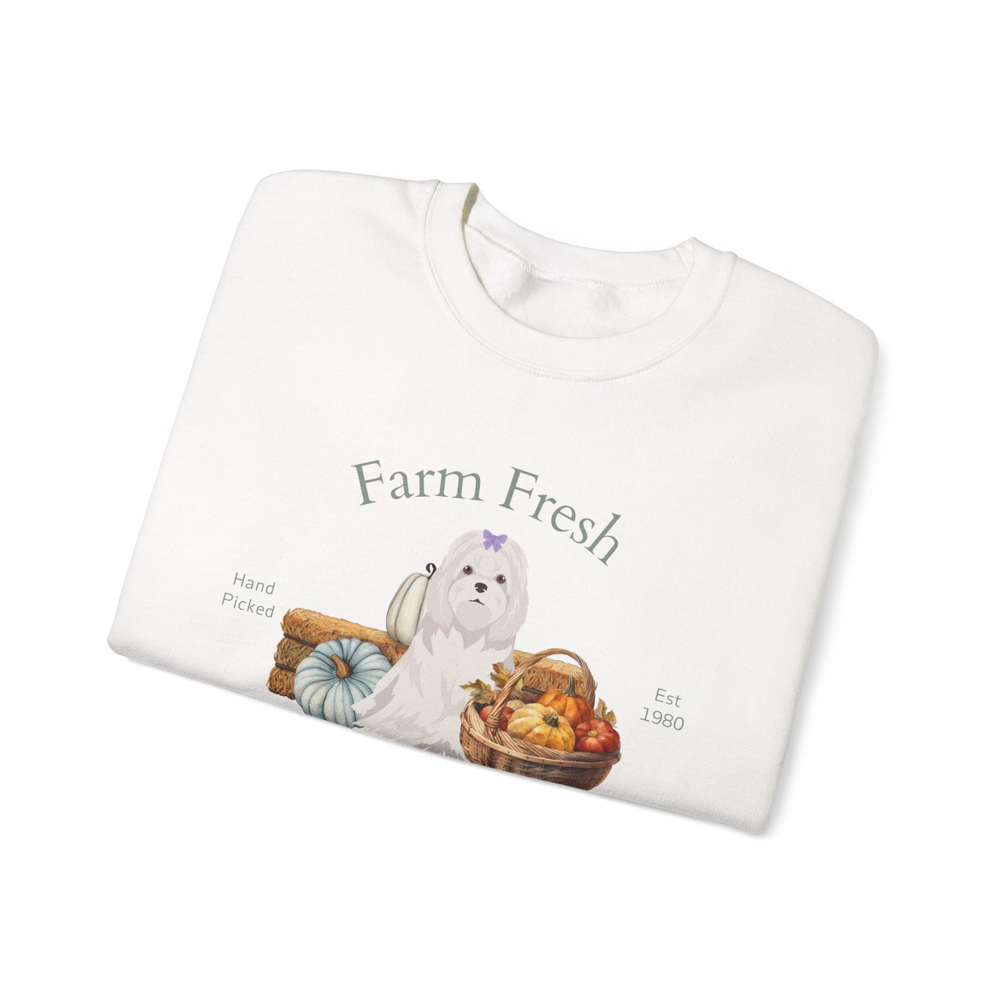 Maltese Dog Fall Farm Fresh Unisex Heavy Blend Crewneck Sweatshirt