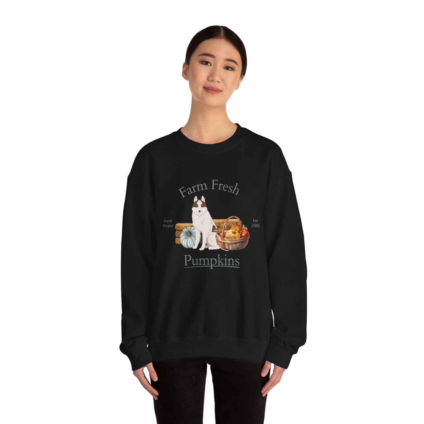 Siberian Husky Dog Fall Farm Fresh Unisex Heavy Blend Crewneck Sweatshirt