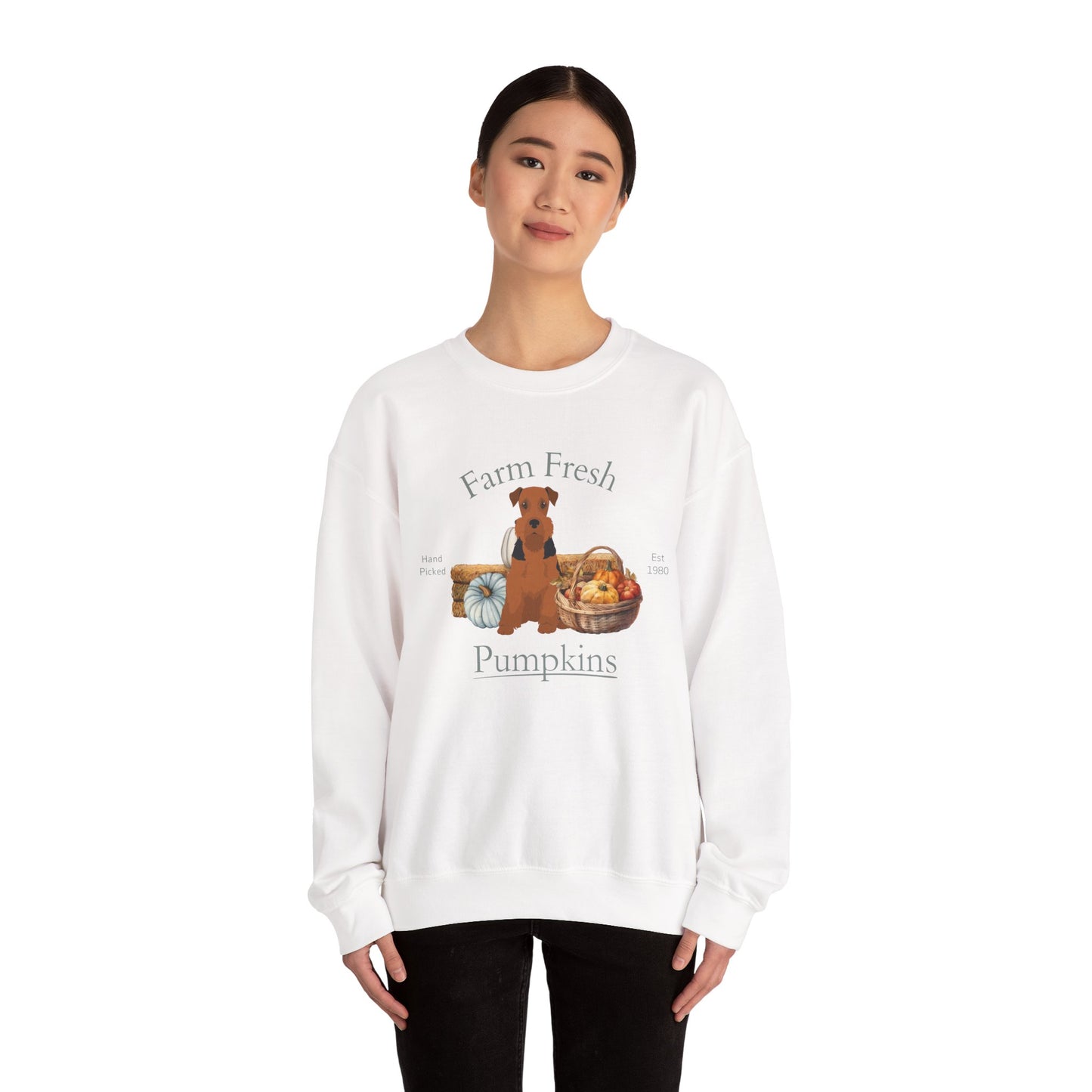 Airedale Terrier Dog Fall Farm Fresh Unisex Heavy Blend Crewneck Sweatshirt