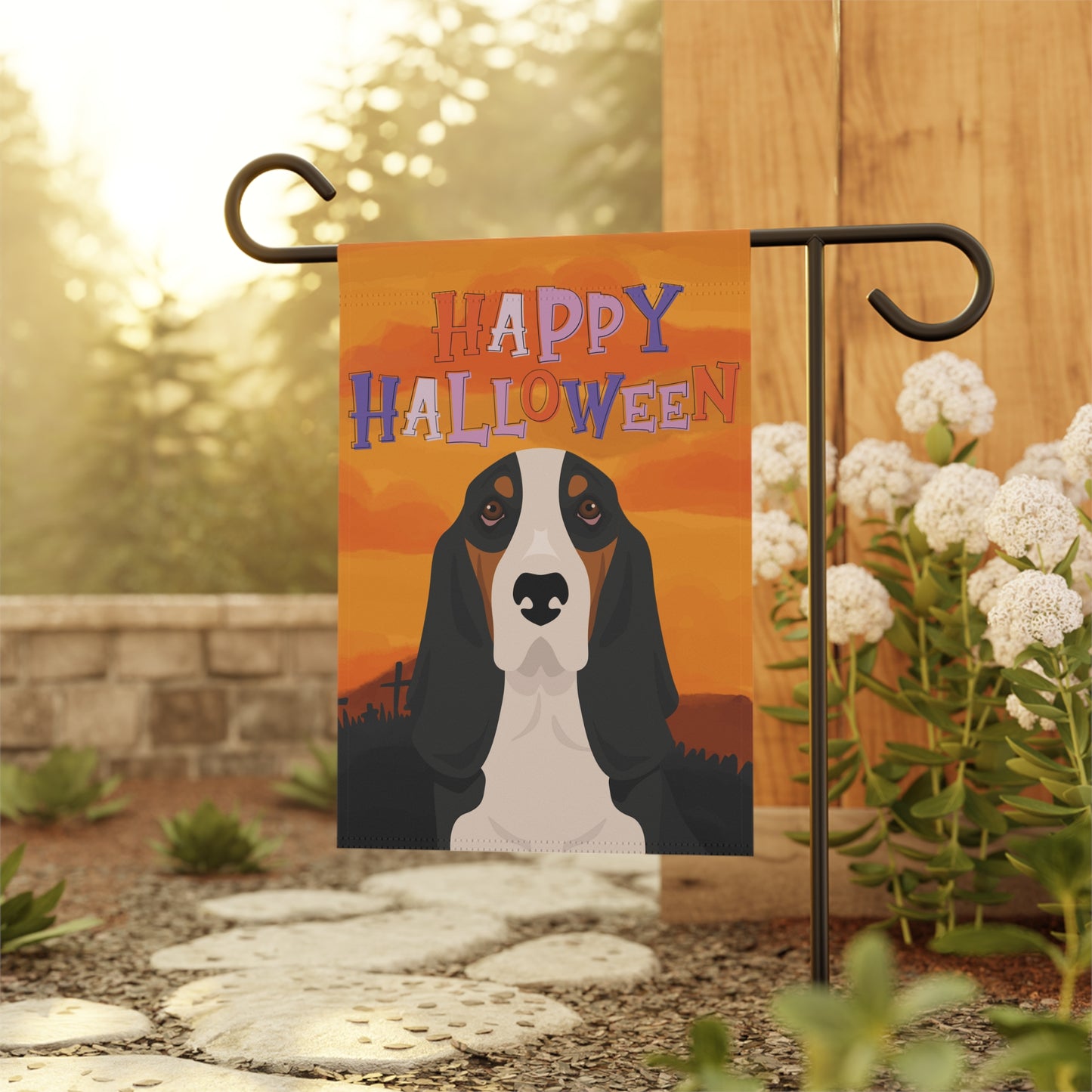 Basset Hound Dog Halloween Garden Flag