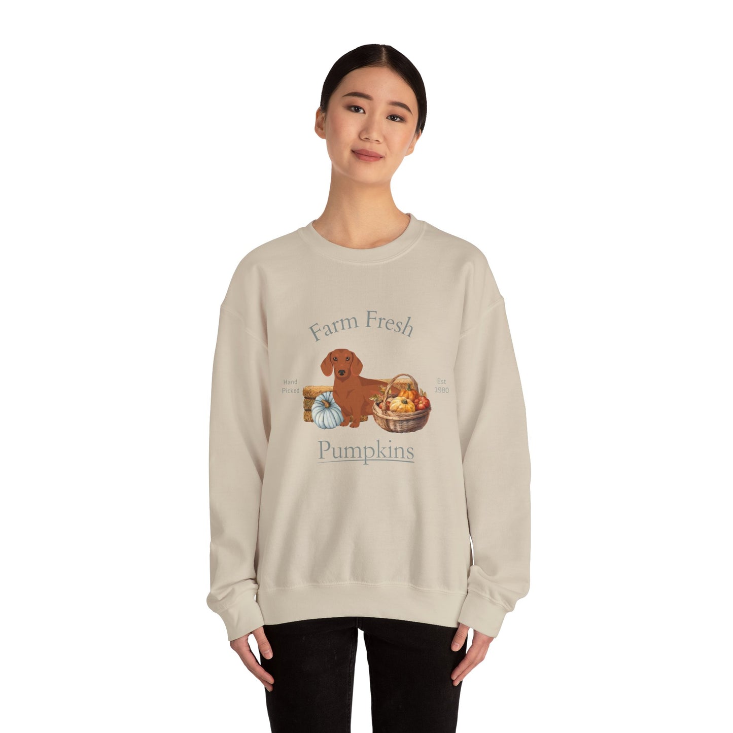 Dachshund Dog Fall Farm Fresh Unisex Heavy Blend Crewneck Sweatshirt