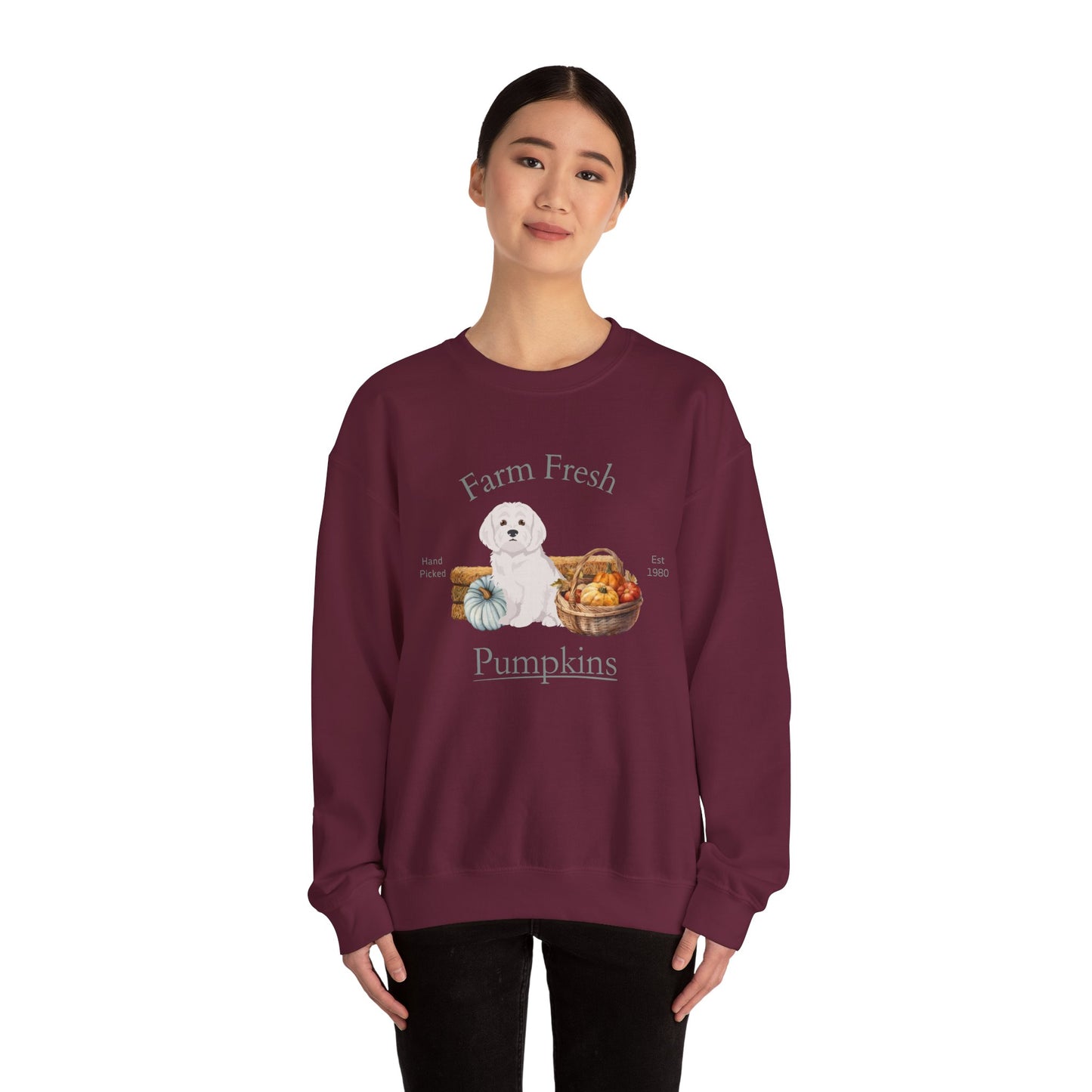 Maltese Dog Fall Farm Fresh Unisex Heavy Blend Crewneck Sweatshirt