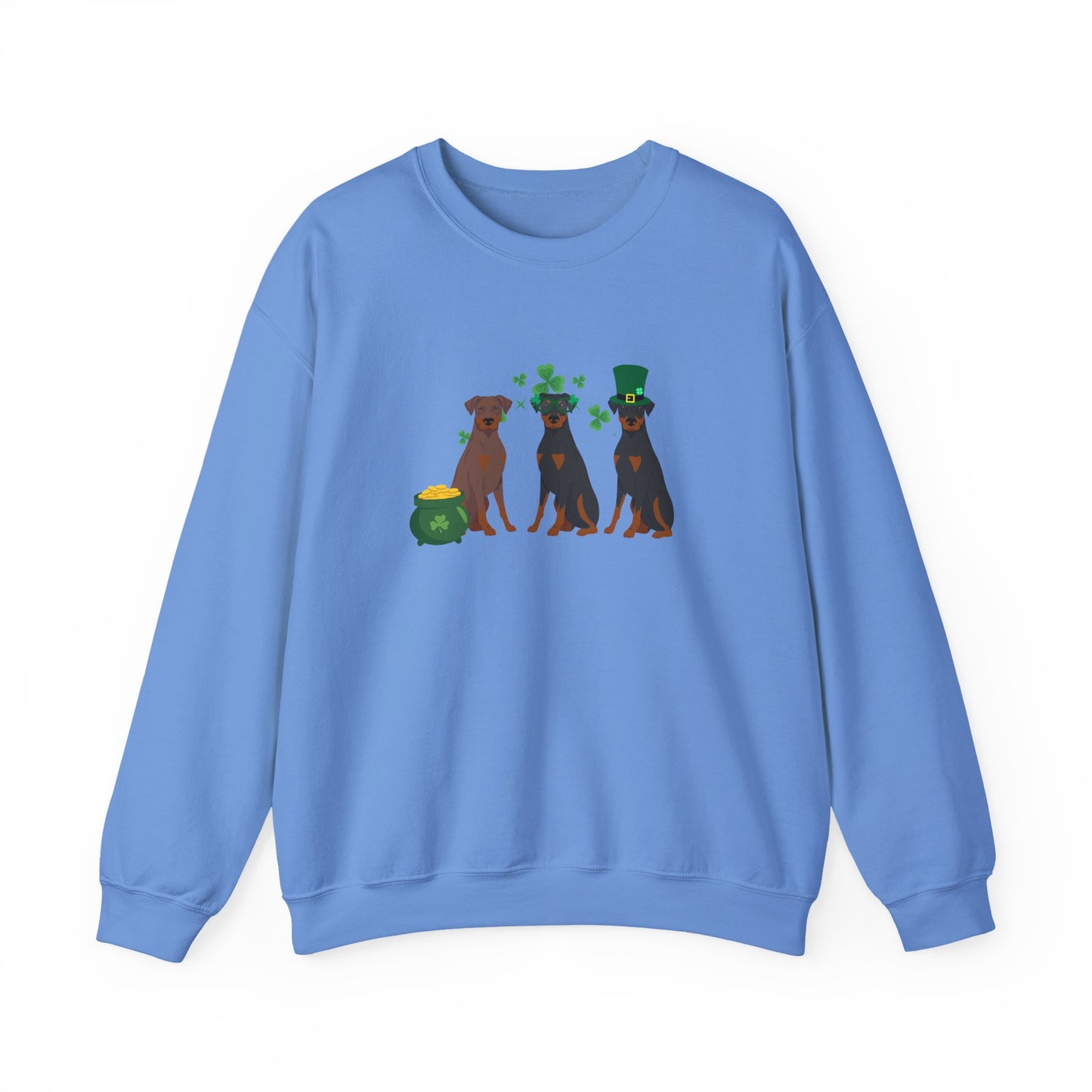 Doberman Pinscher Dog St Patricks Day Unisex Heavy Blend Crewneck Sweatshirt, St Pattys day, Cute Dog Mom Gift