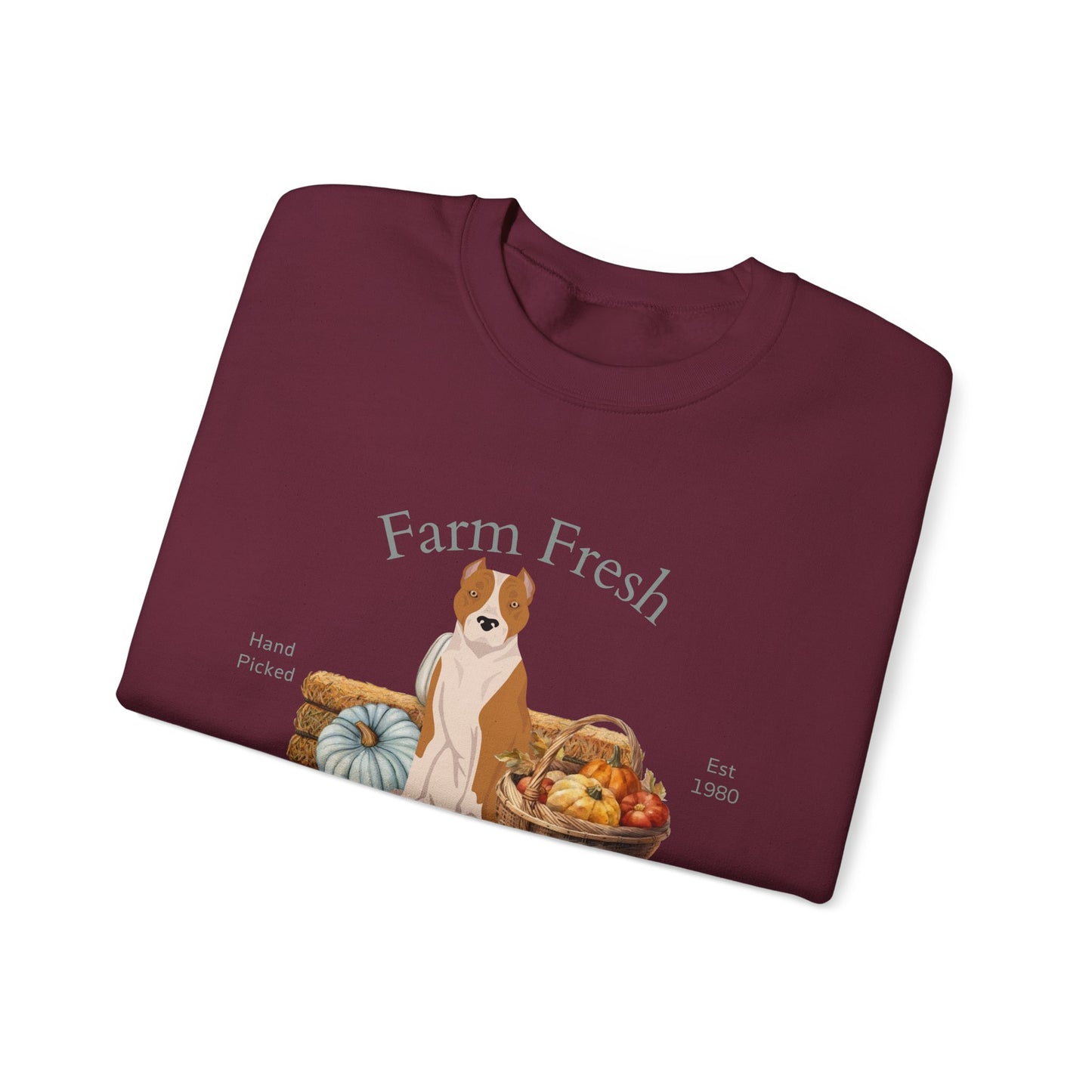 American Staffordshire Terrier Dog Fall Farm Fresh Unisex Heavy Blend Crewneck Sweatshirt