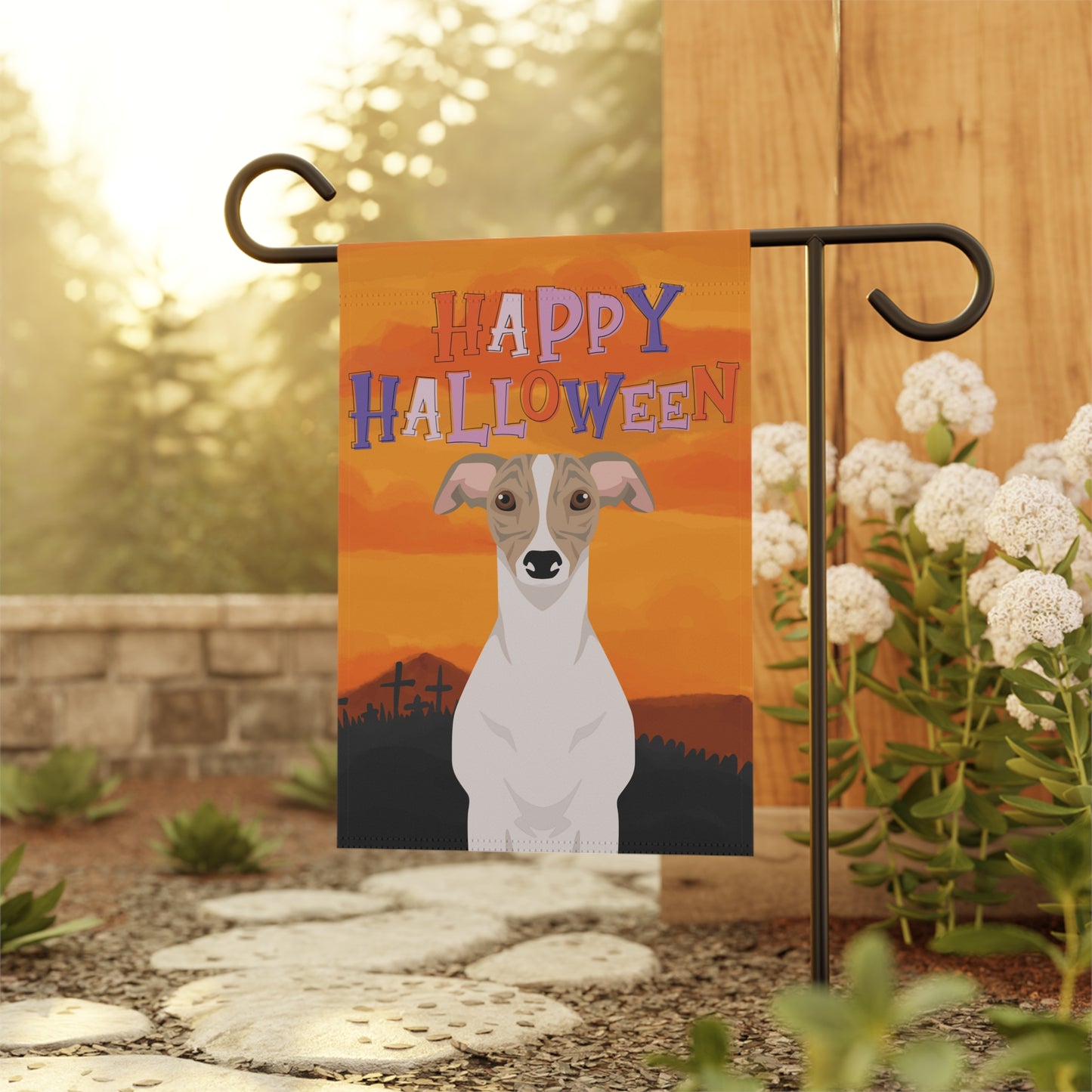 Whippet Dog Halloween Garden Flag