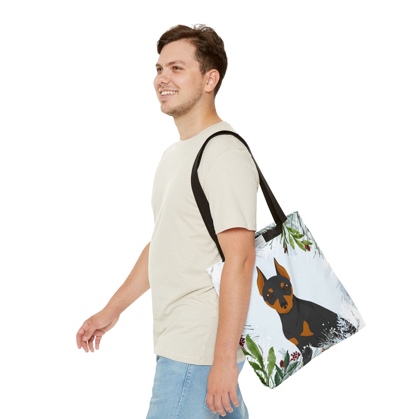 Miniature Pinscher Dog Christmas Holiday Tote Bag 16x16