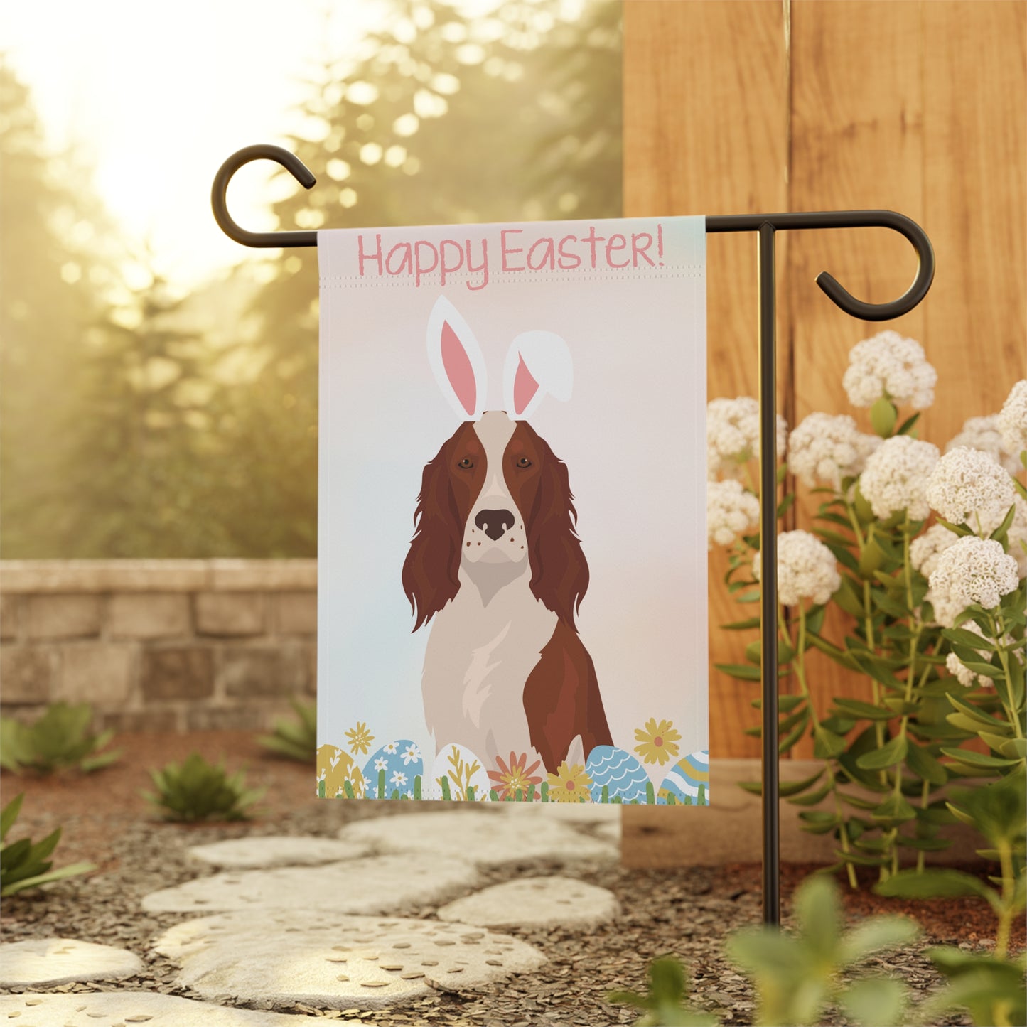 Irish Red & White Setter Dog Happy Easter Garden Flag