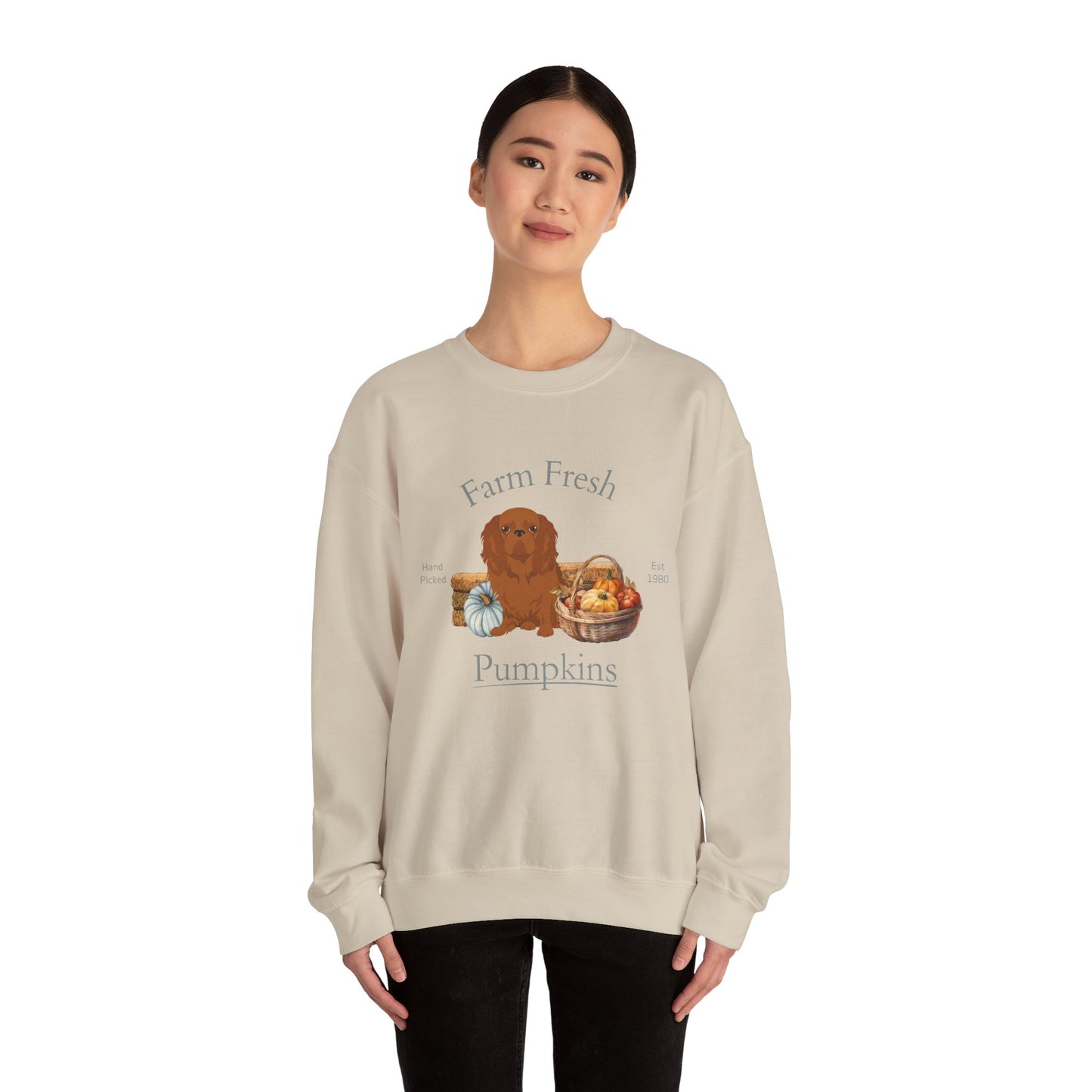 English Toy Spaniel Dog Fall Farm Fresh Unisex Heavy Blend Crewneck Sweatshirt