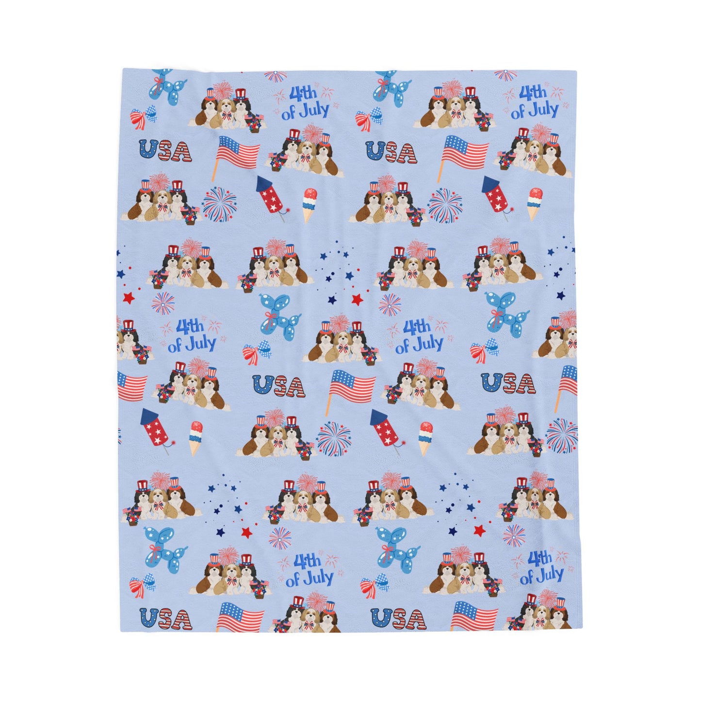 Shih Tzu Dog 4th of July Velveteen Plush Blanket. Holiday Blanket. USA