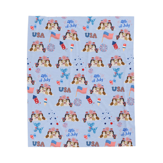 Shih Tzu Dog 4th of July Velveteen Plush Blanket. Holiday Blanket. USA