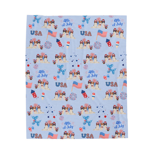 Papillon Dog 4th of July Velveteen Plush Blanket. Holiday Blanket. USA
