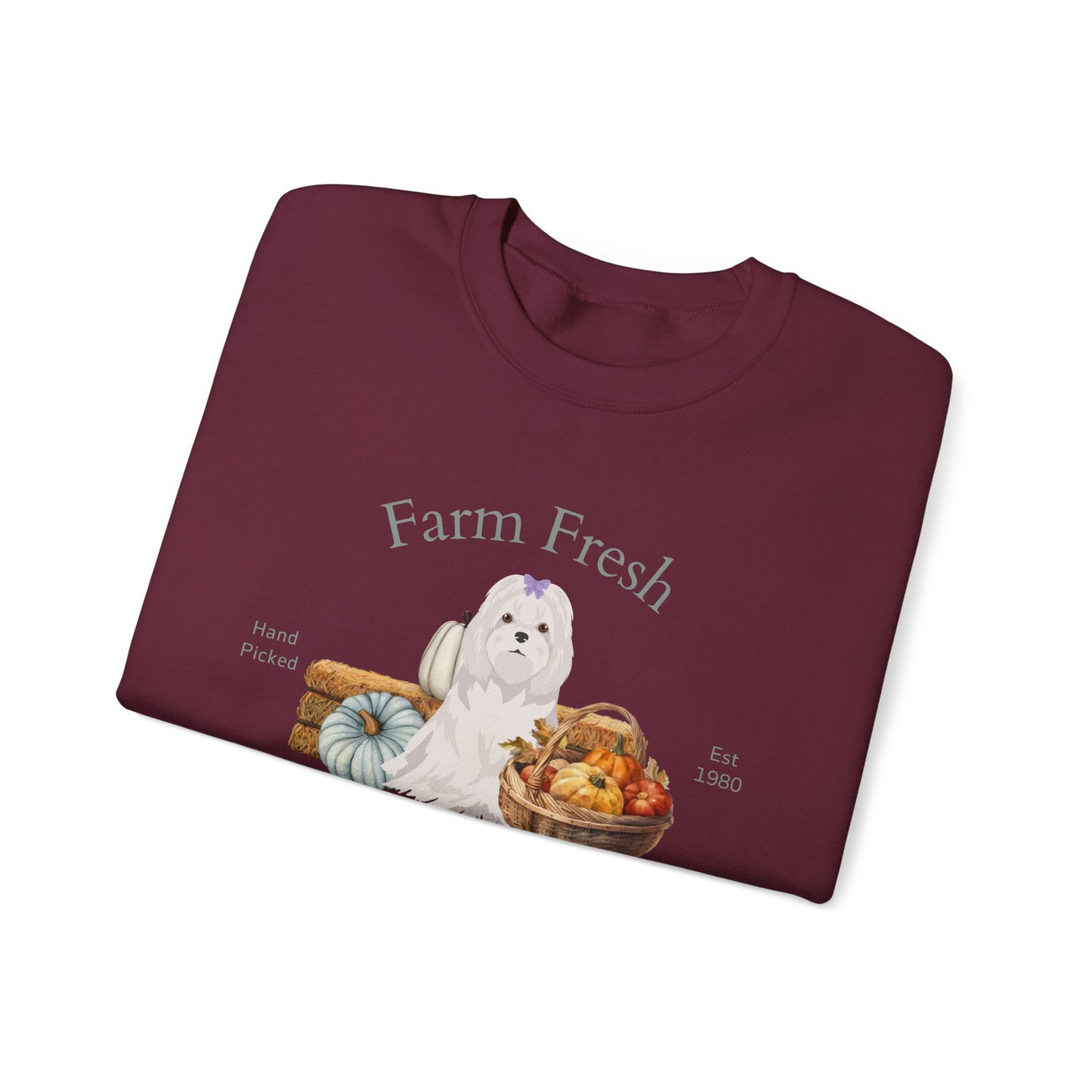 Maltese Dog Fall Farm Fresh Unisex Heavy Blend Crewneck Sweatshirt